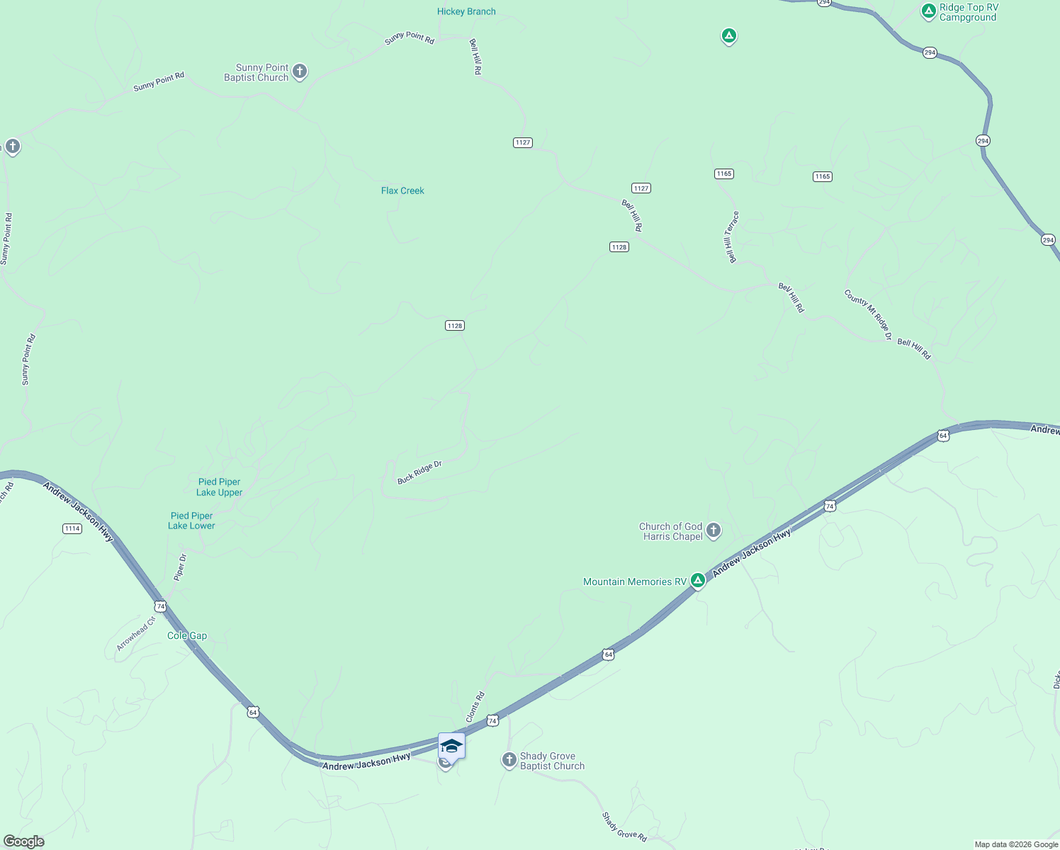map of restaurants, bars, coffee shops, grocery stores, and more near 1515 Buck Ridge Drive in Murphy
