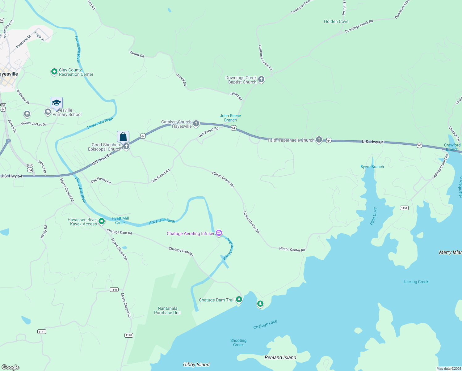 map of restaurants, bars, coffee shops, grocery stores, and more near 880 Hinton Center Road in Hayesville