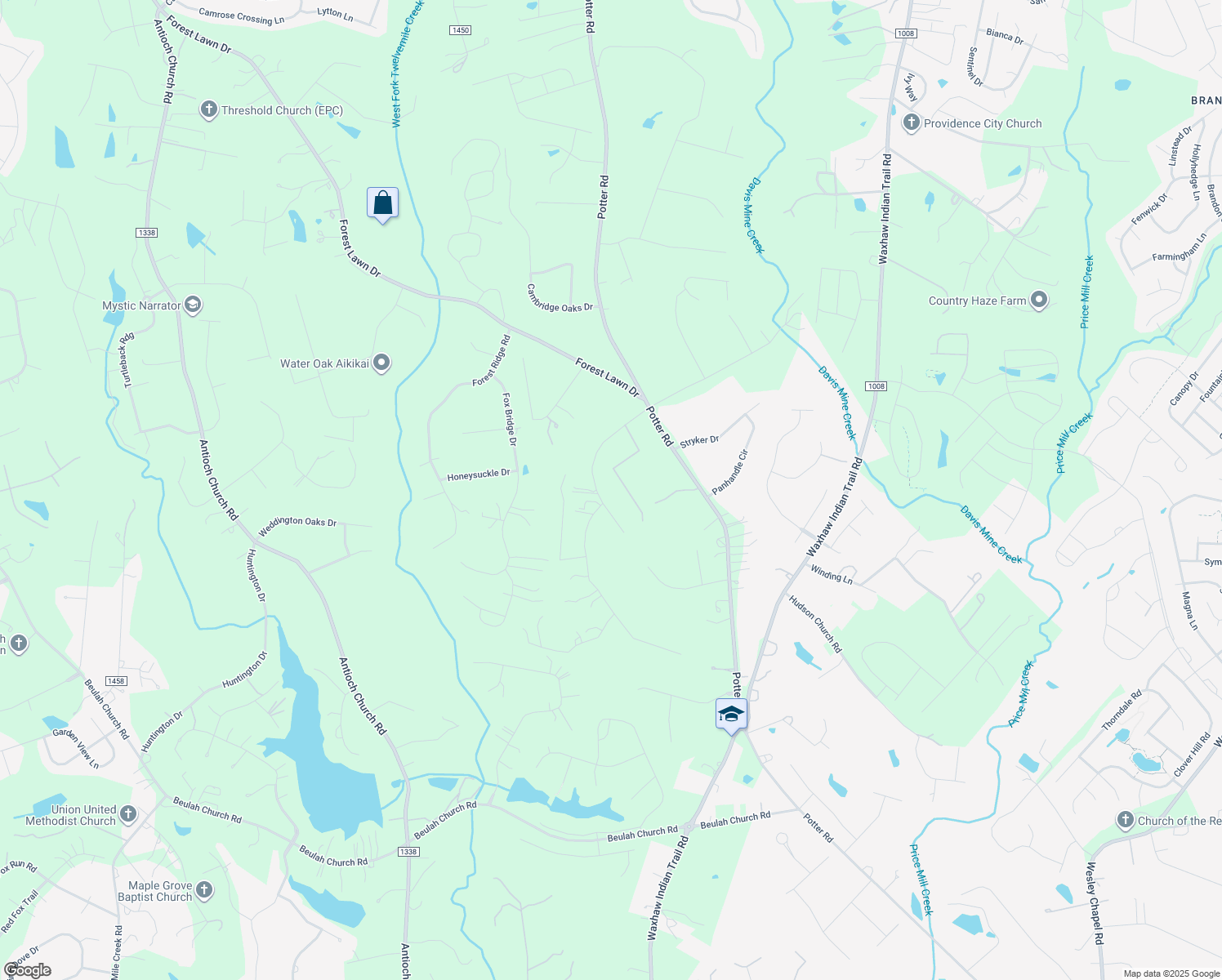 map of restaurants, bars, coffee shops, grocery stores, and more near 325 Auckland Lane in Matthews