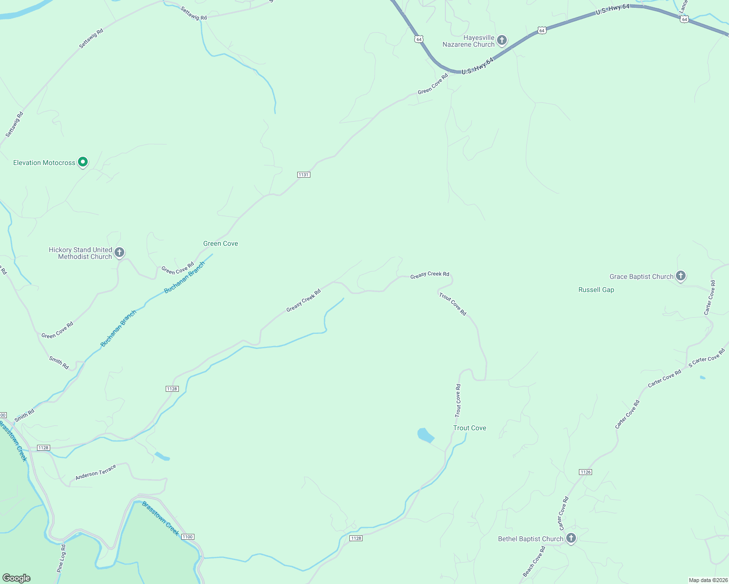 map of restaurants, bars, coffee shops, grocery stores, and more near 2079 Greasy Creek Road in Brasstown