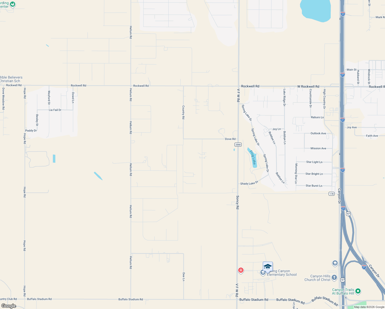 map of restaurants, bars, coffee shops, grocery stores, and more near 17250 White Wing Road in Canyon