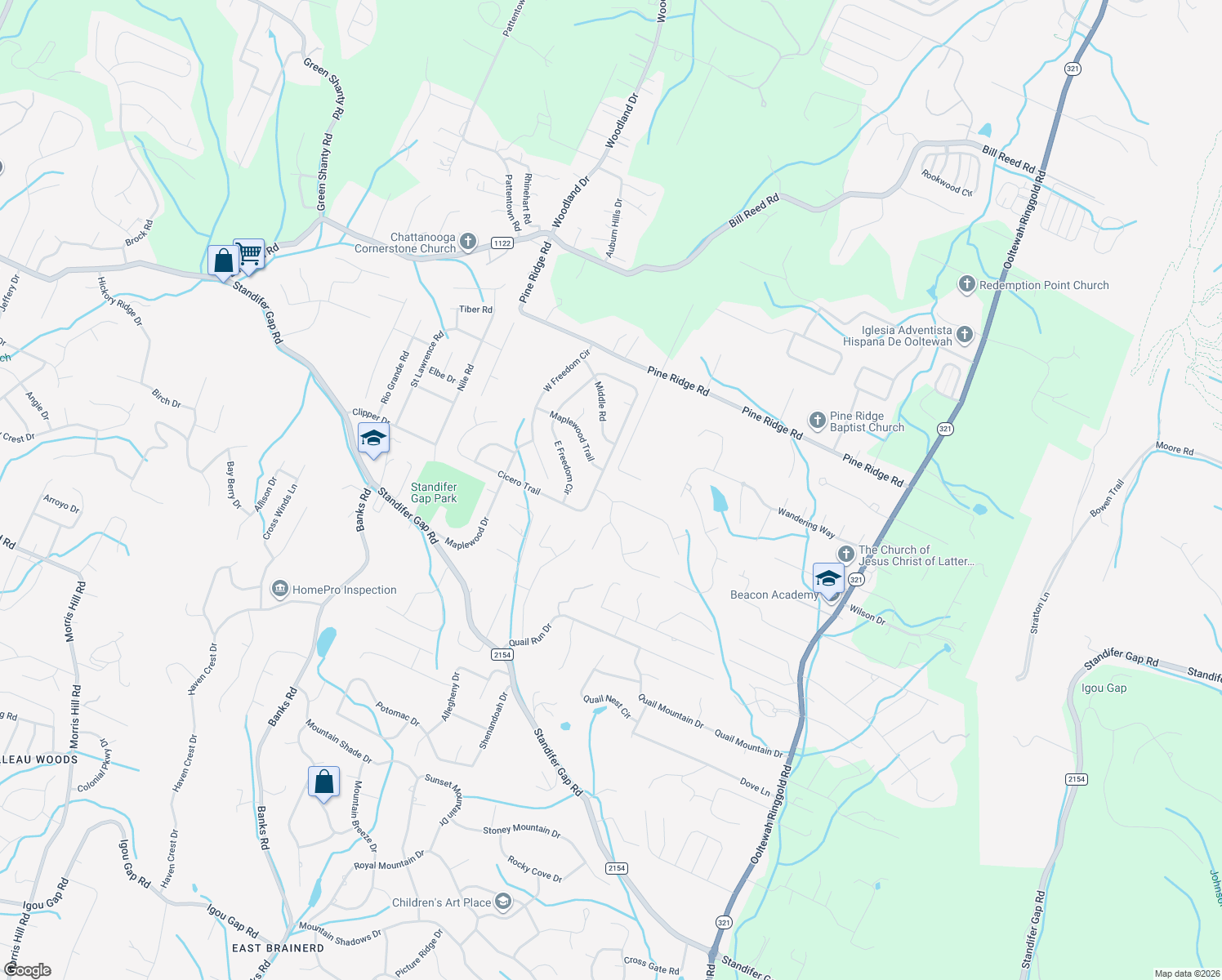 map of restaurants, bars, coffee shops, grocery stores, and more near 9301 Wyndover Drive in Ooltewah