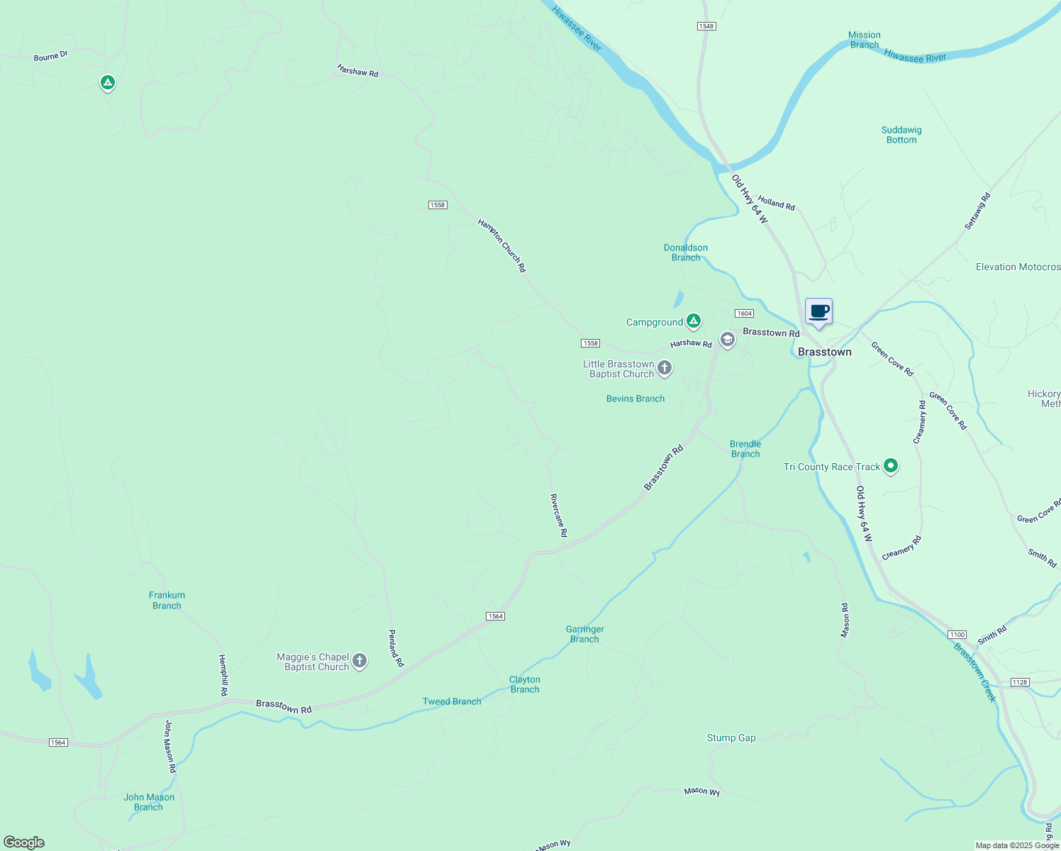 map of restaurants, bars, coffee shops, grocery stores, and more near 221 Brookgreen Lane in Brasstown
