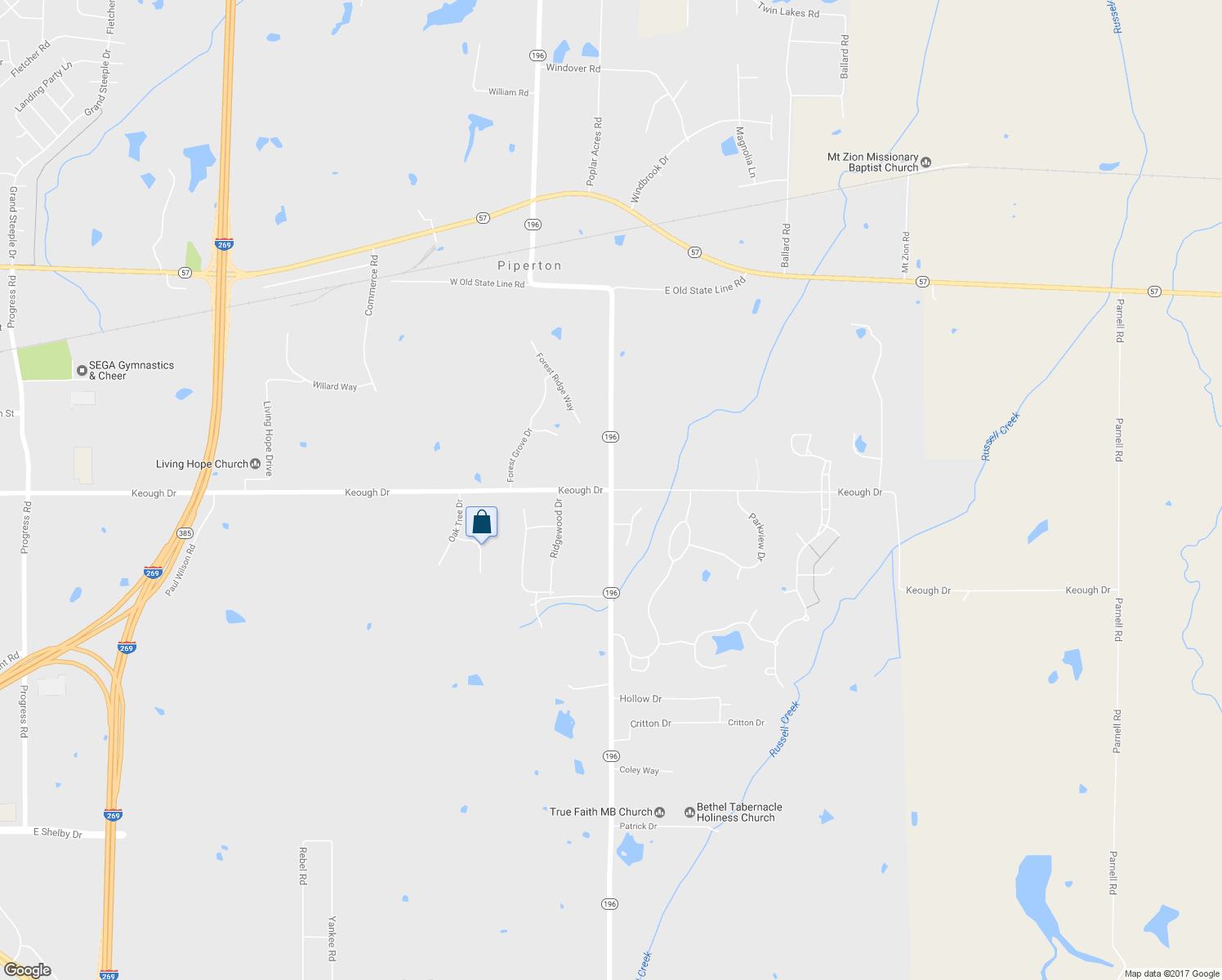 map of restaurants, bars, coffee shops, grocery stores, and more near Keough Drive in Collierville
