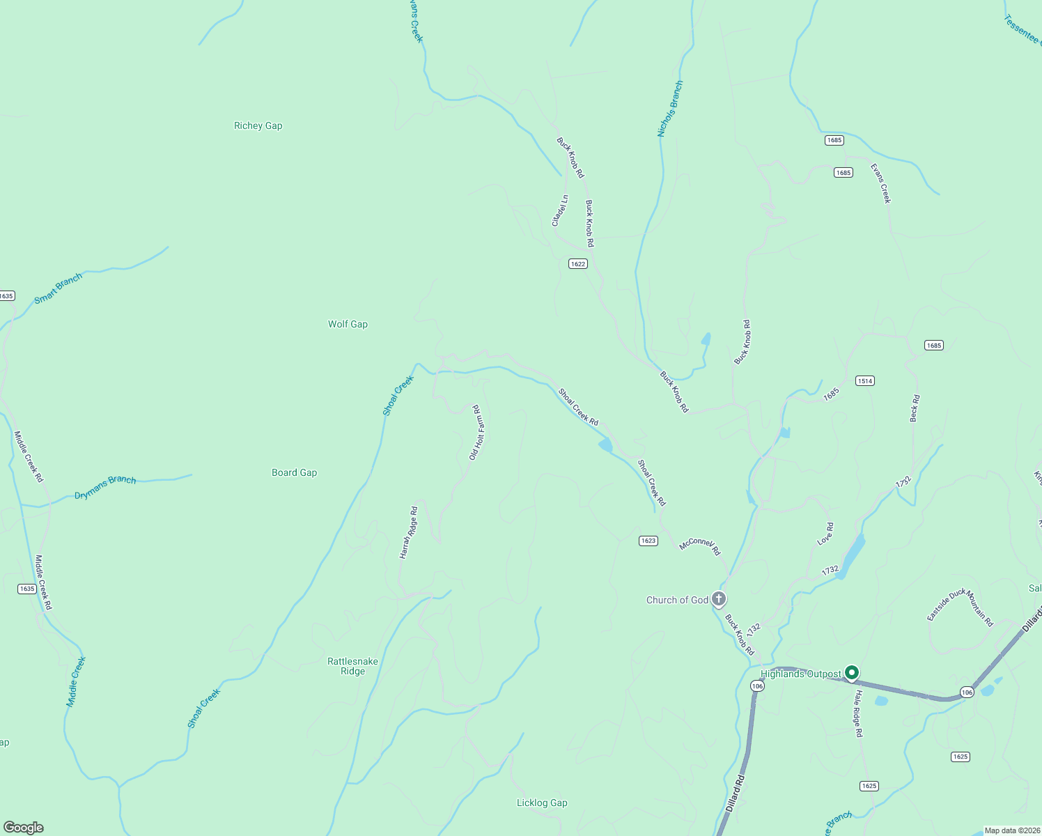 map of restaurants, bars, coffee shops, grocery stores, and more near 716 High Point View in Scaly Mountain