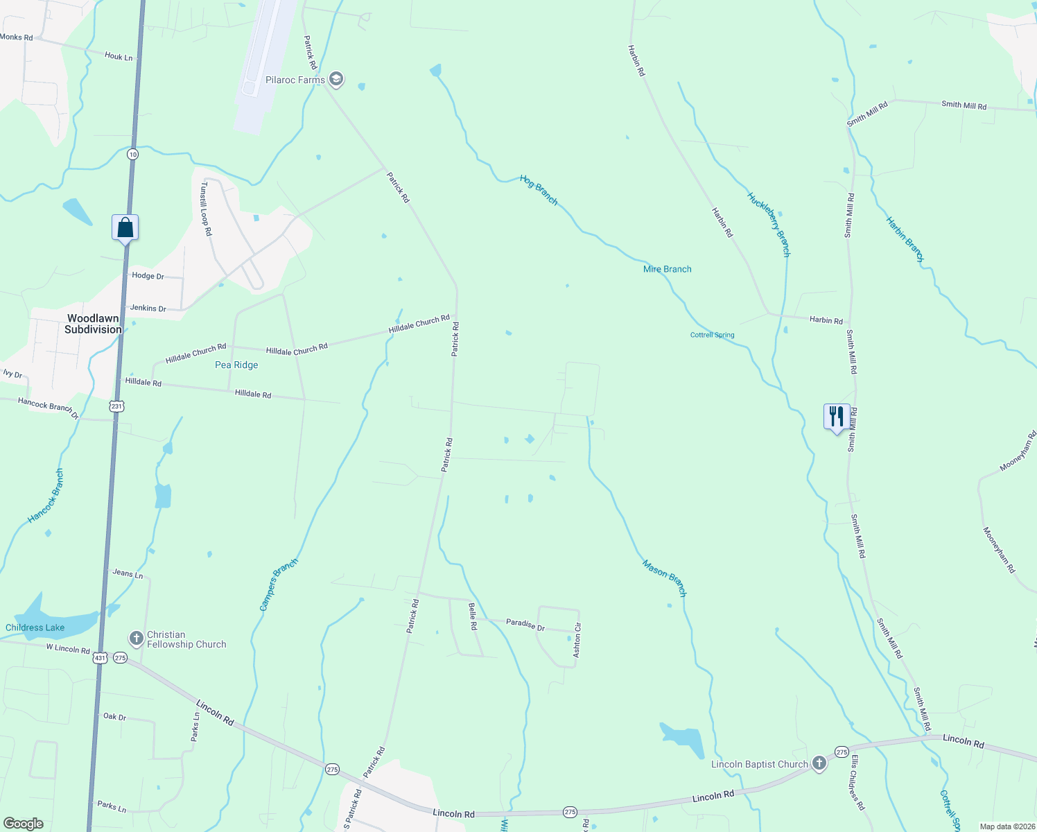 map of restaurants, bars, coffee shops, grocery stores, and more near 17 Eastridge Road in Fayetteville
