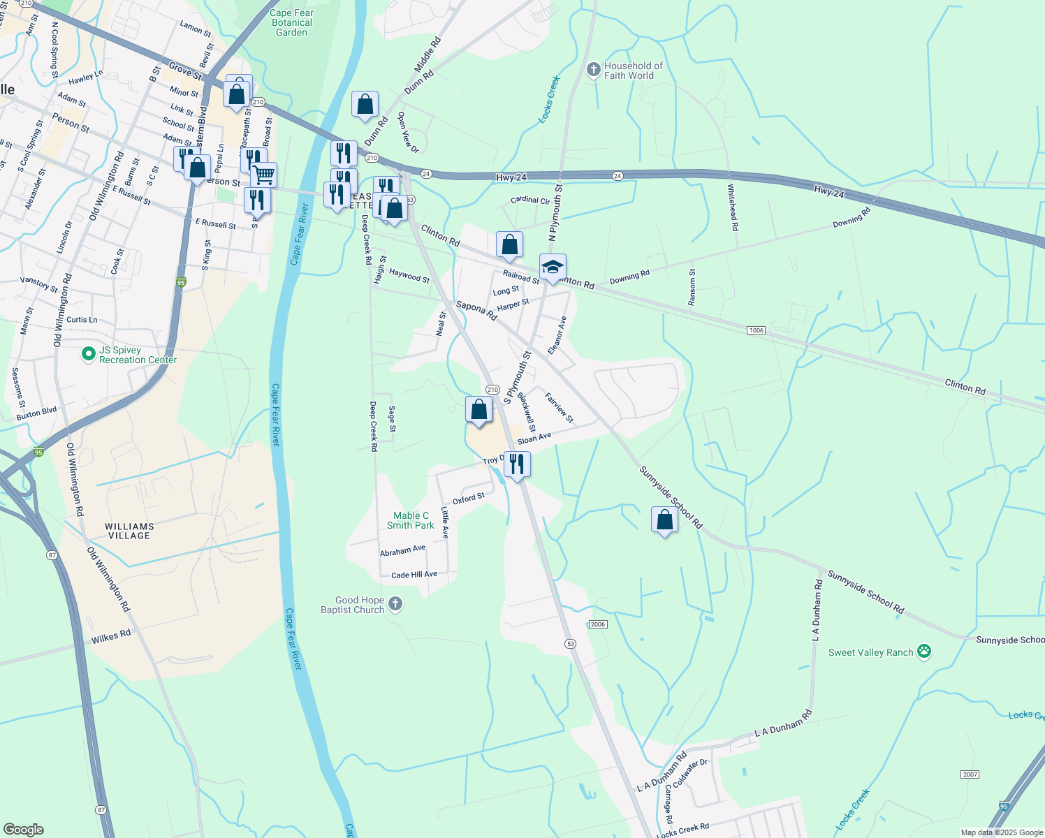 map of restaurants, bars, coffee shops, grocery stores, and more near 721 Blackwell Street in Fayetteville
