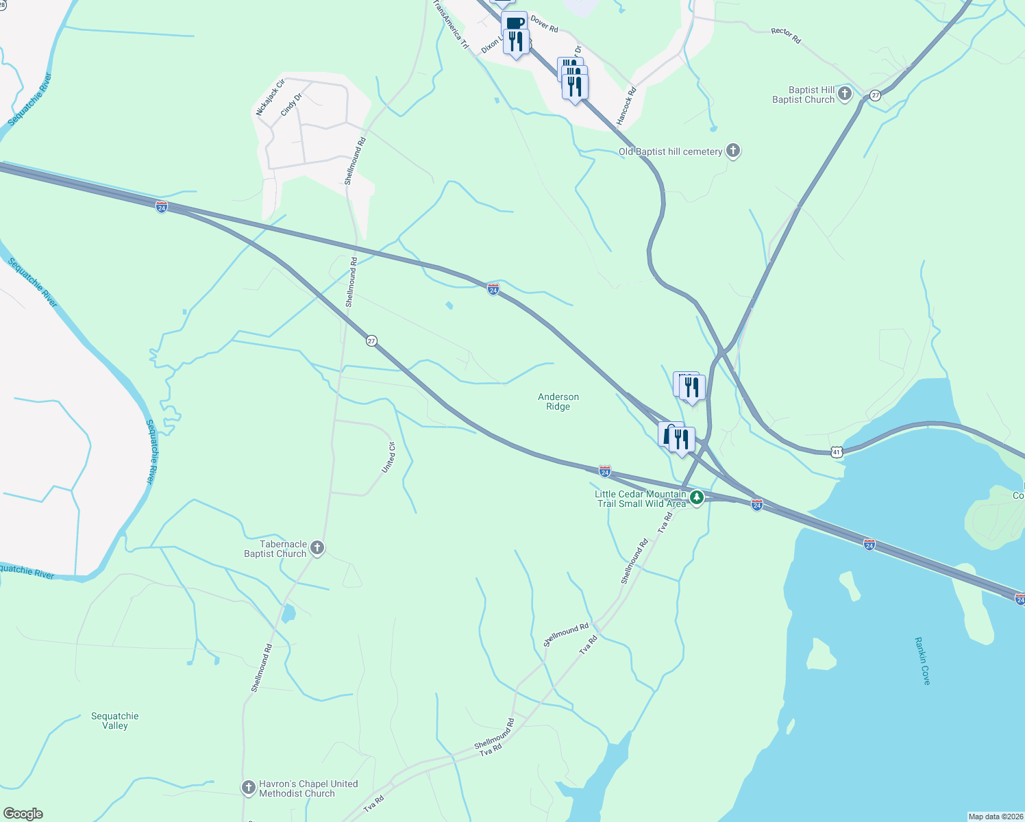 map of restaurants, bars, coffee shops, grocery stores, and more near 764 Hass Road in Jasper
