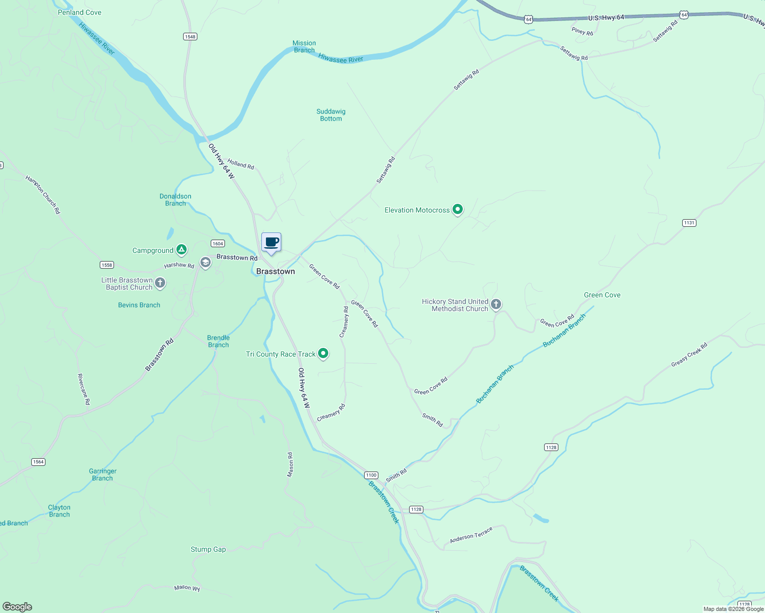 map of restaurants, bars, coffee shops, grocery stores, and more near 46 Trillium Lane in Brasstown