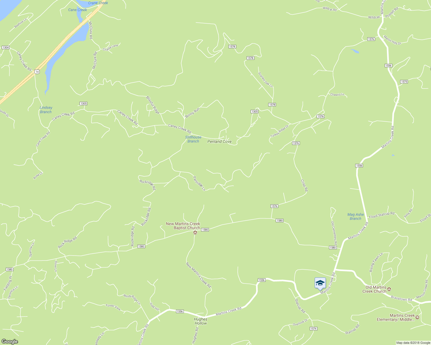 map of restaurants, bars, coffee shops, grocery stores, and more near 154 Klare Ridge Lane in Murphy