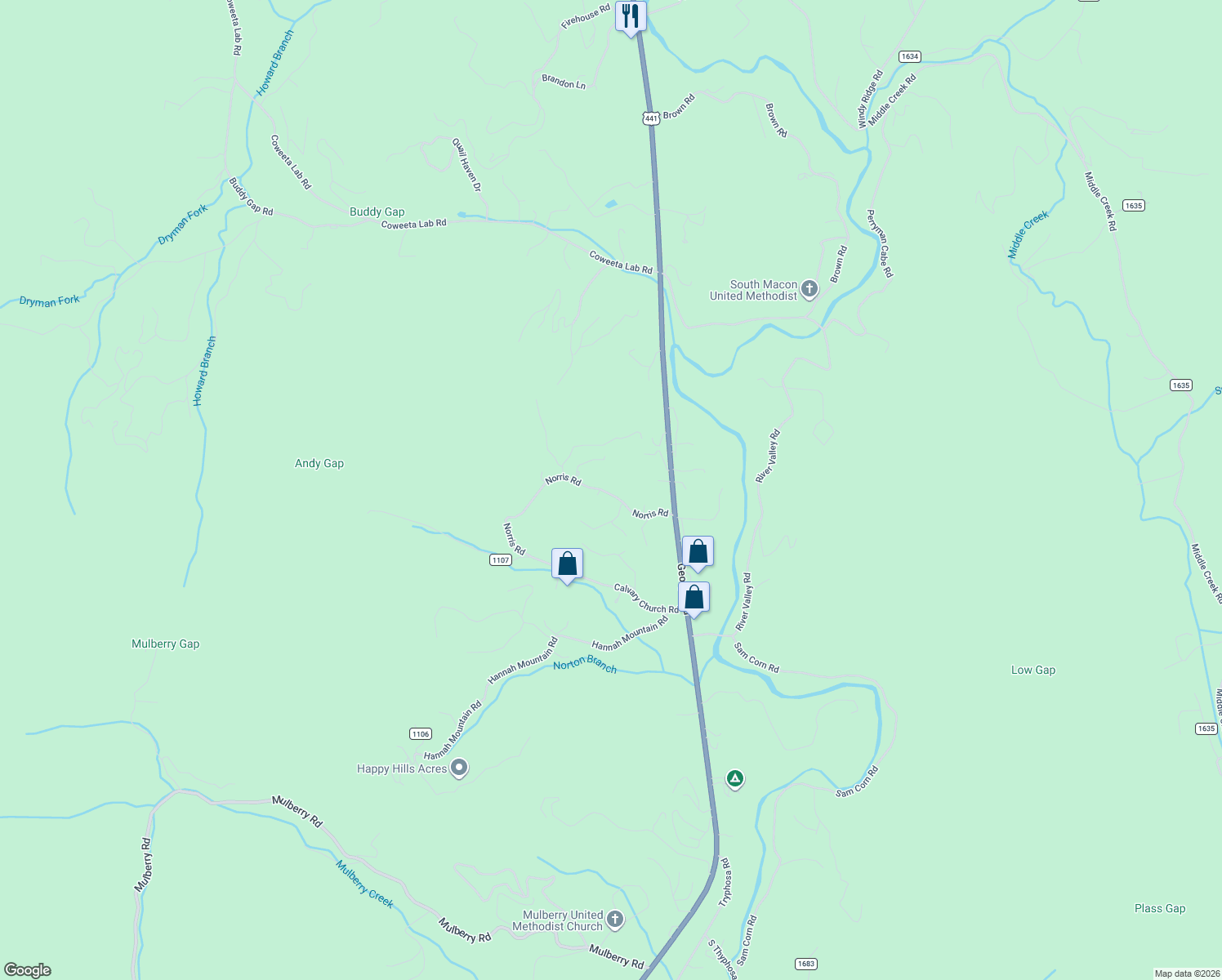 map of restaurants, bars, coffee shops, grocery stores, and more near 230 Norris Road in Otto