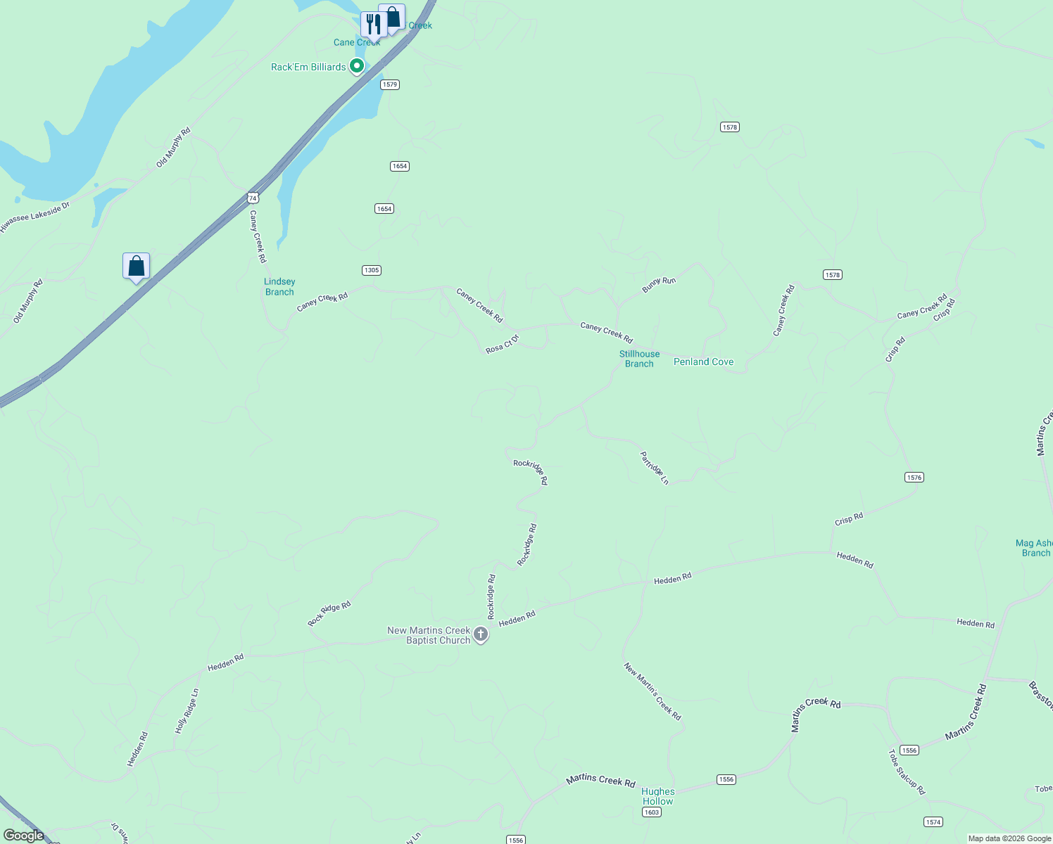 map of restaurants, bars, coffee shops, grocery stores, and more near 69 Windy Mountain Peak in Murphy