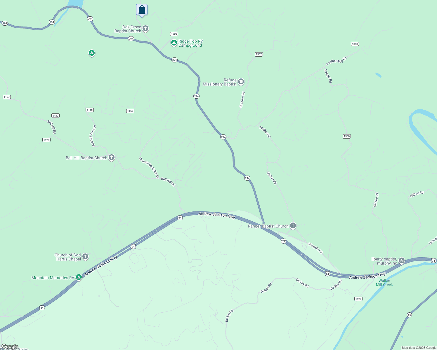 map of restaurants, bars, coffee shops, grocery stores, and more near 555 North Carolina 294 in Murphy