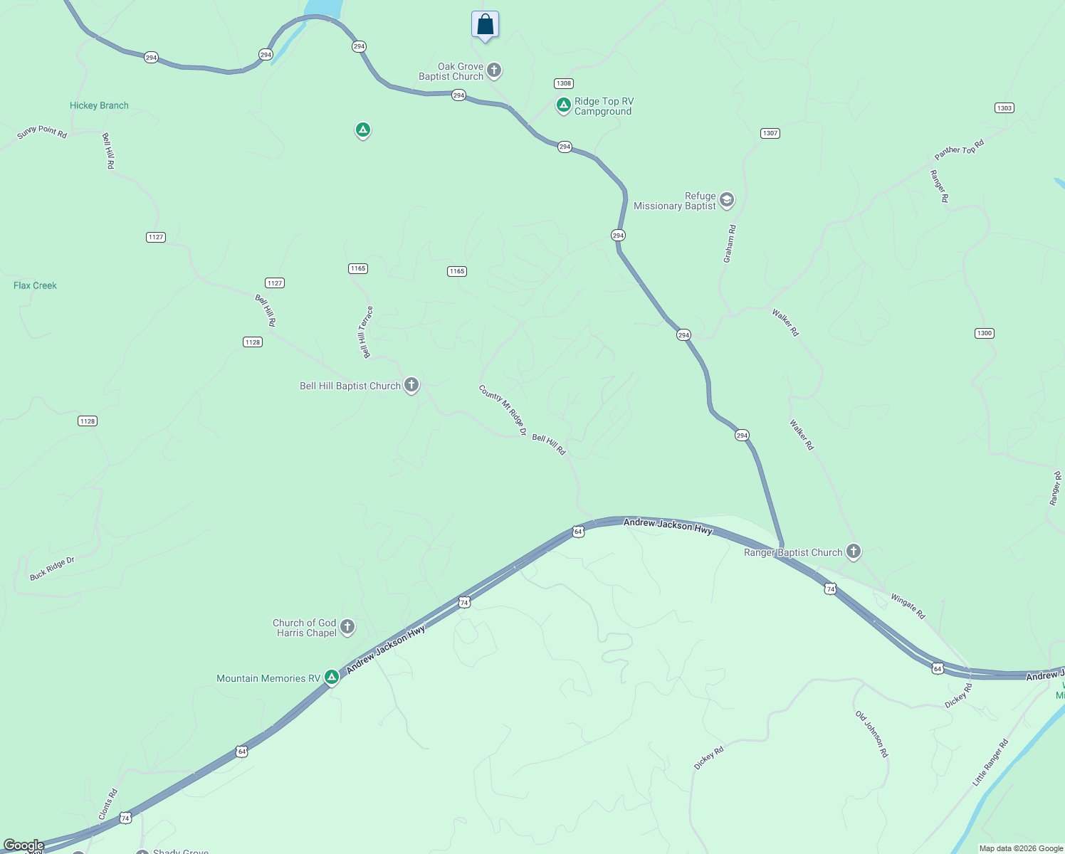 map of restaurants, bars, coffee shops, grocery stores, and more near 56 Country Mountain Ridge Drive in Murphy