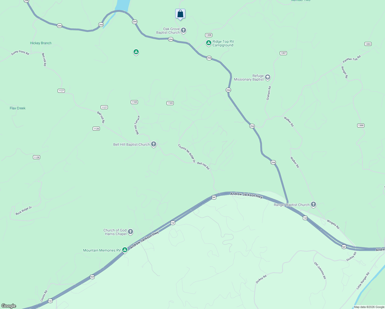 map of restaurants, bars, coffee shops, grocery stores, and more near 56 Country Mountain Ridge Drive in Murphy