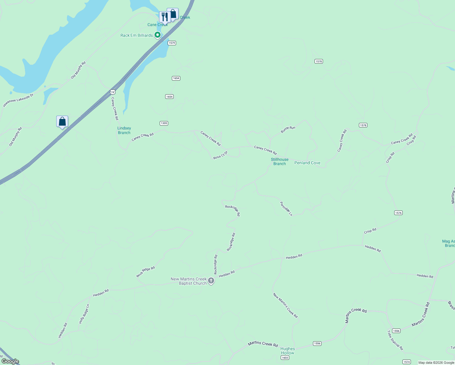 map of restaurants, bars, coffee shops, grocery stores, and more near 224 Windy Mountain Peak in Murphy