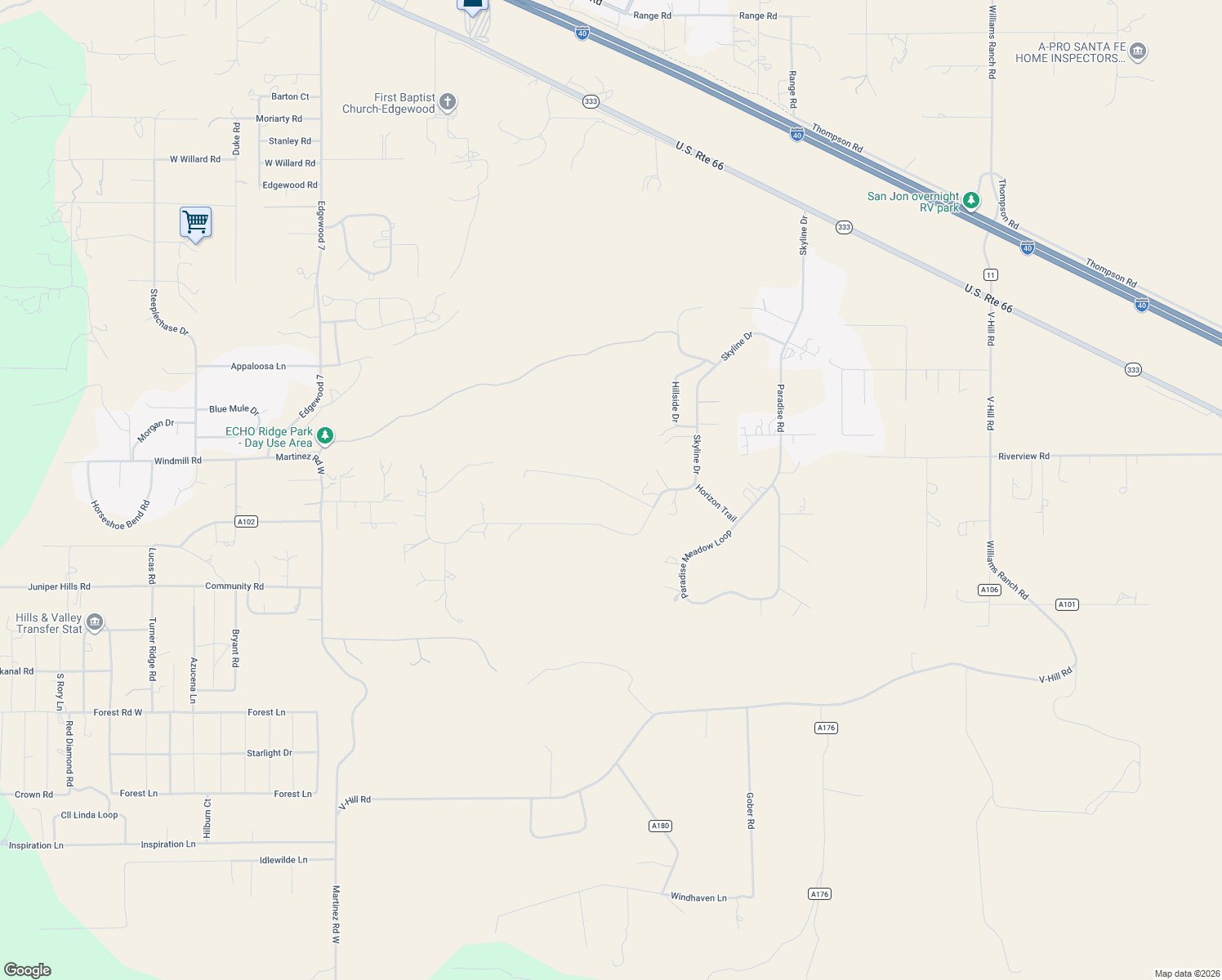 map of restaurants, bars, coffee shops, grocery stores, and more near 14 Valley Trail in Edgewood