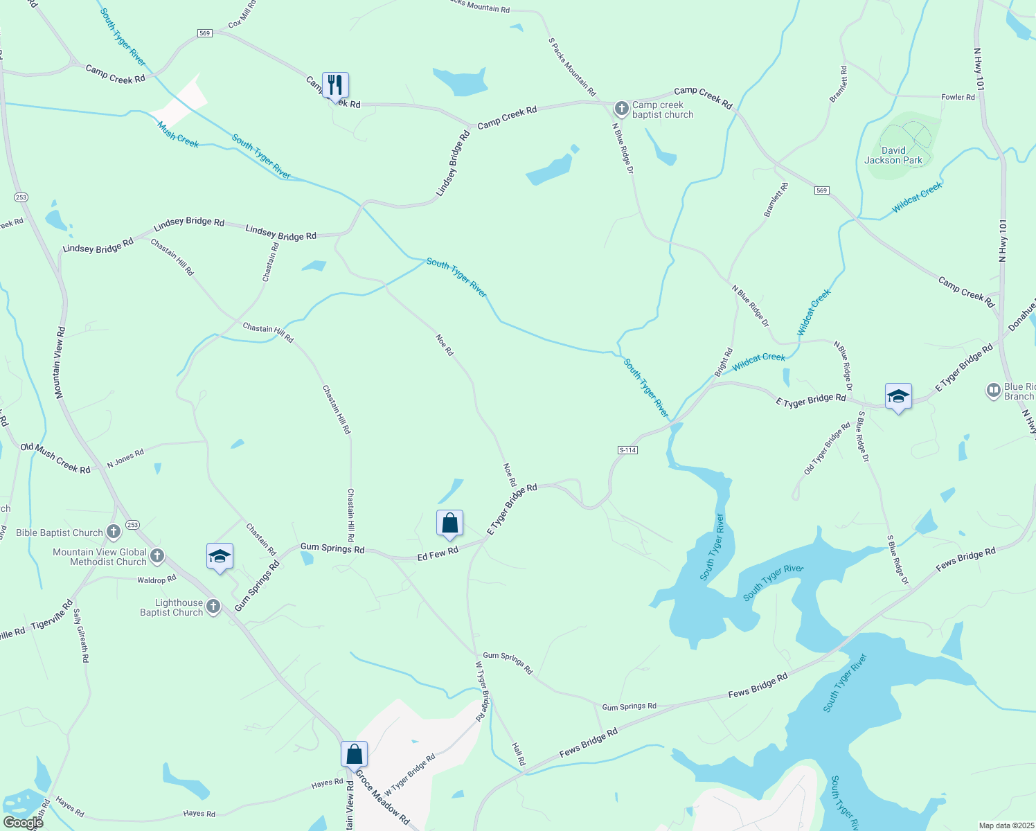 map of restaurants, bars, coffee shops, grocery stores, and more near 2139 Noe Road in Greer