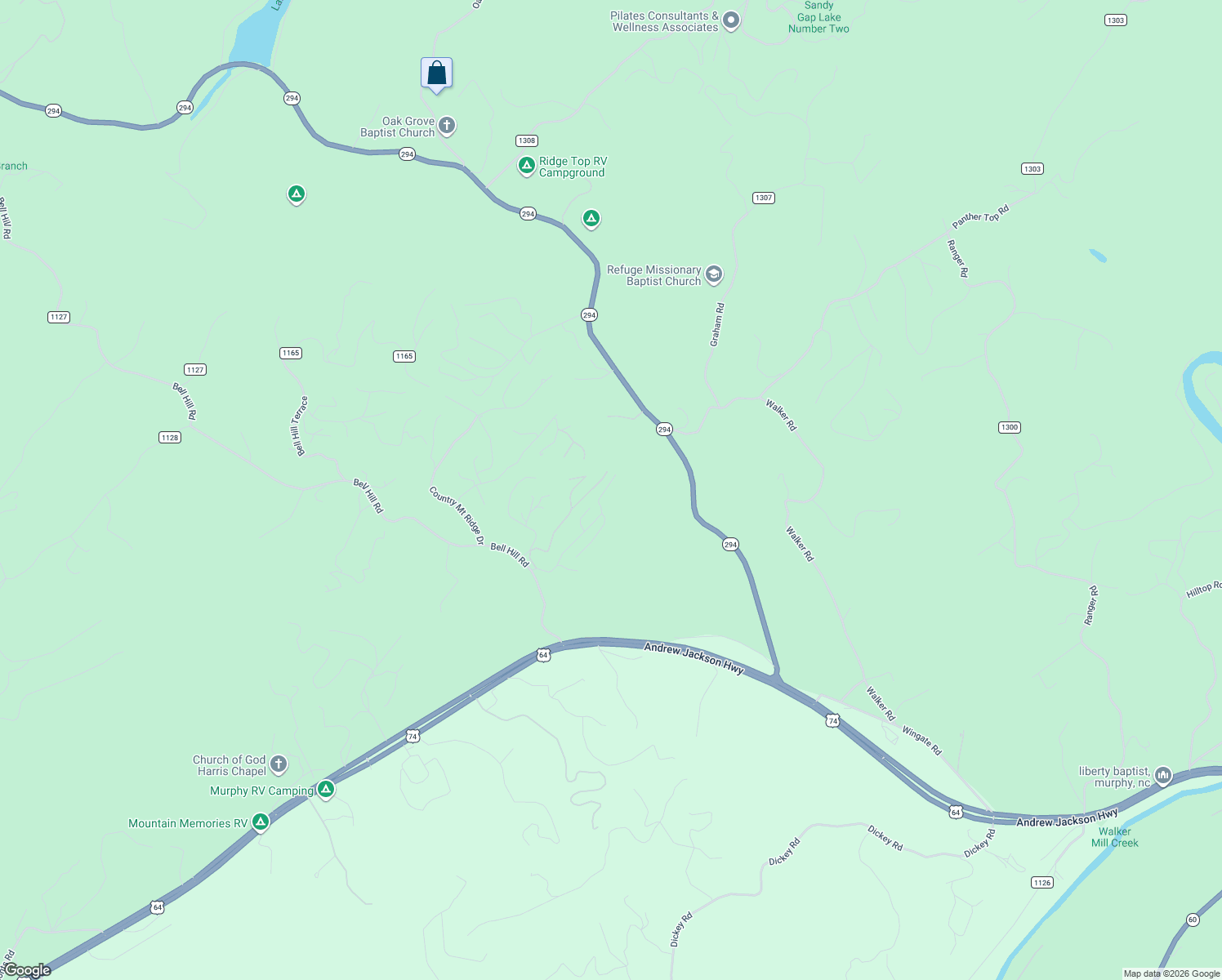map of restaurants, bars, coffee shops, grocery stores, and more near 430 Fern Forest Trail in Murphy