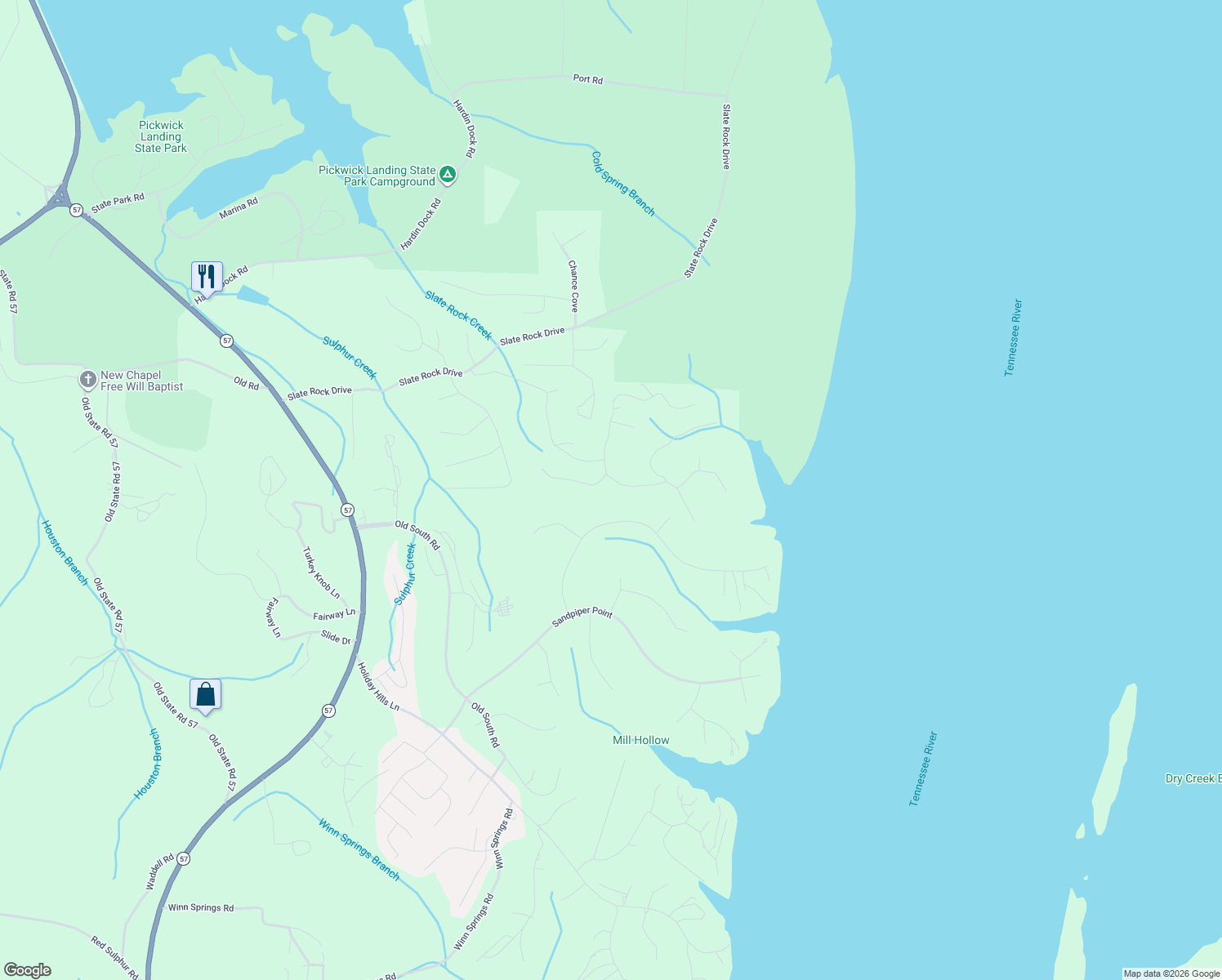 map of restaurants, bars, coffee shops, grocery stores, and more near 680 Bryson Harbor Road in Counce