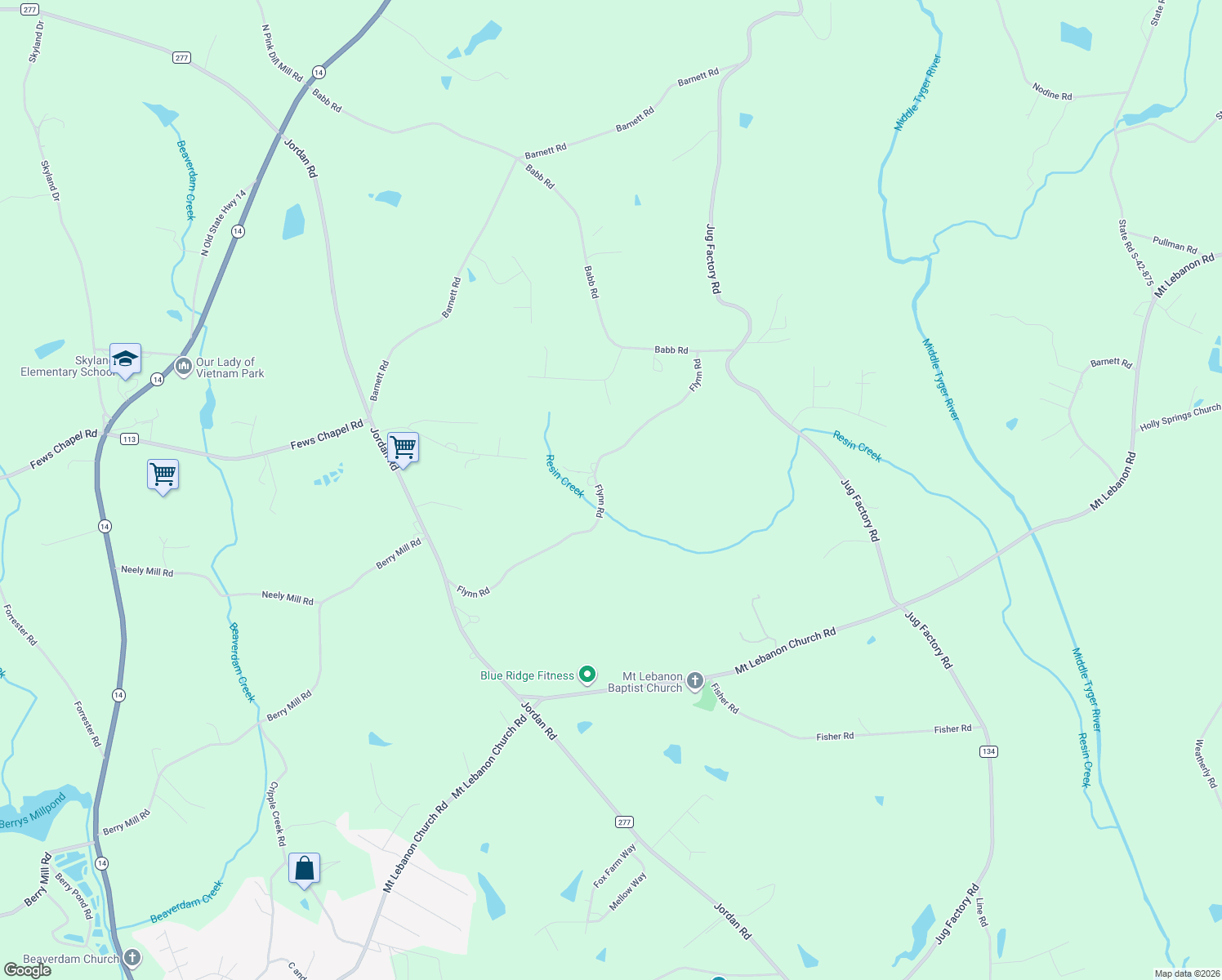 map of restaurants, bars, coffee shops, grocery stores, and more near 518 Flynn Rd in Greer