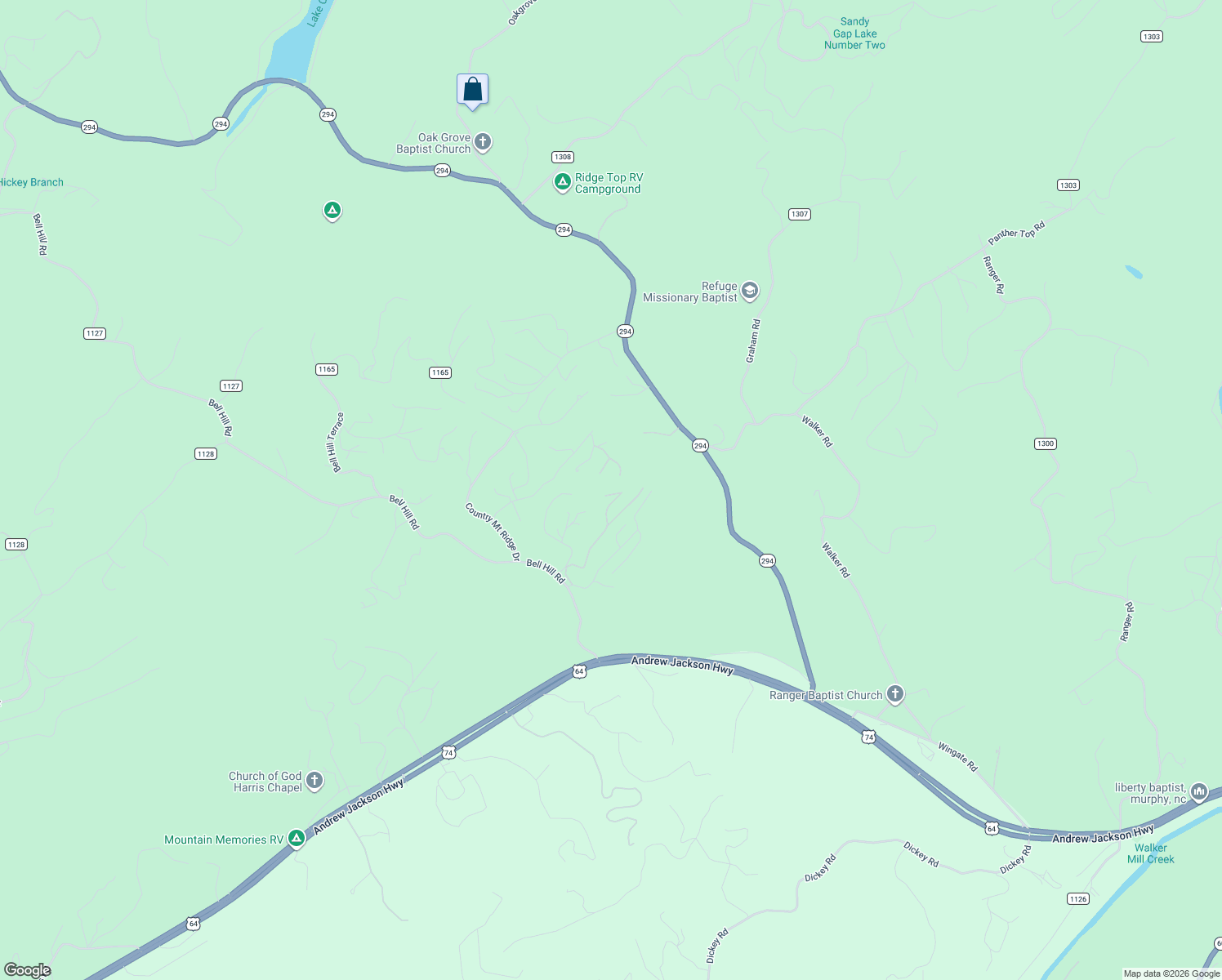 map of restaurants, bars, coffee shops, grocery stores, and more near 335 Fern Forest Trail in Murphy