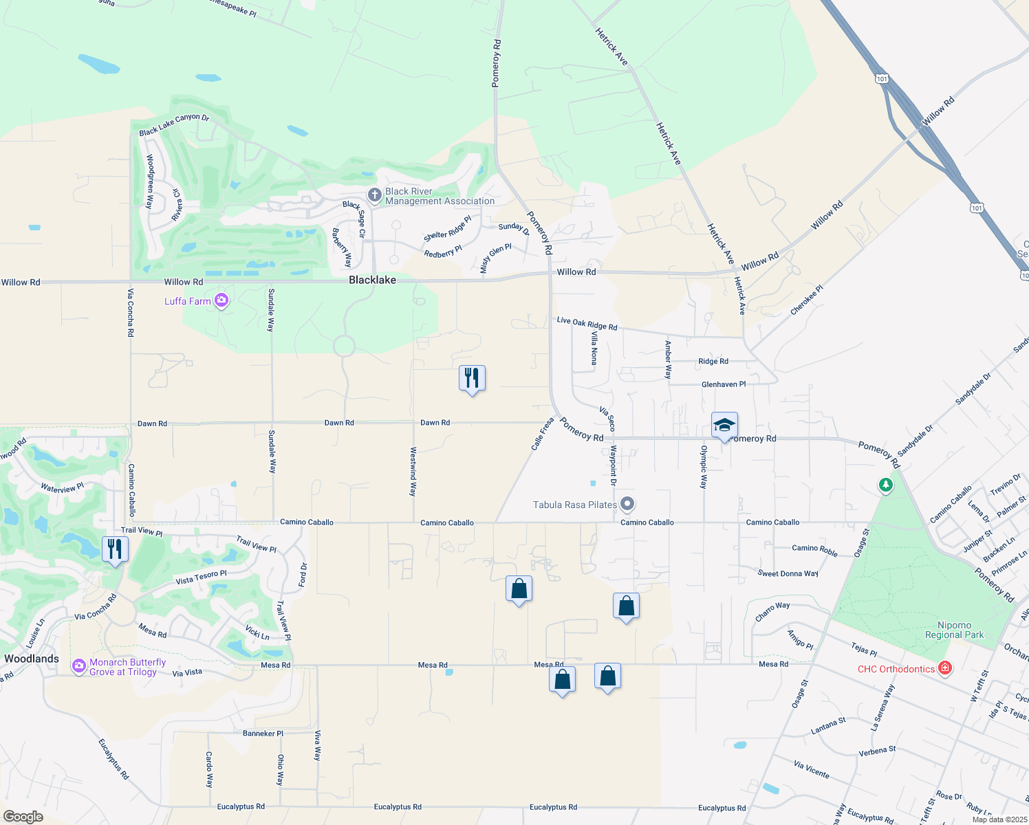 map of restaurants, bars, coffee shops, grocery stores, and more near 1060 Dawn Road in Nipomo