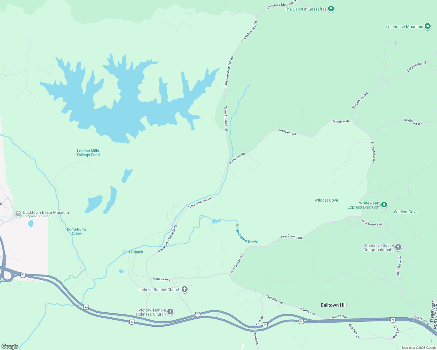 map of restaurants, bars, coffee shops, grocery stores, and more near 615 Stansbury Mountain Road in Copperhill