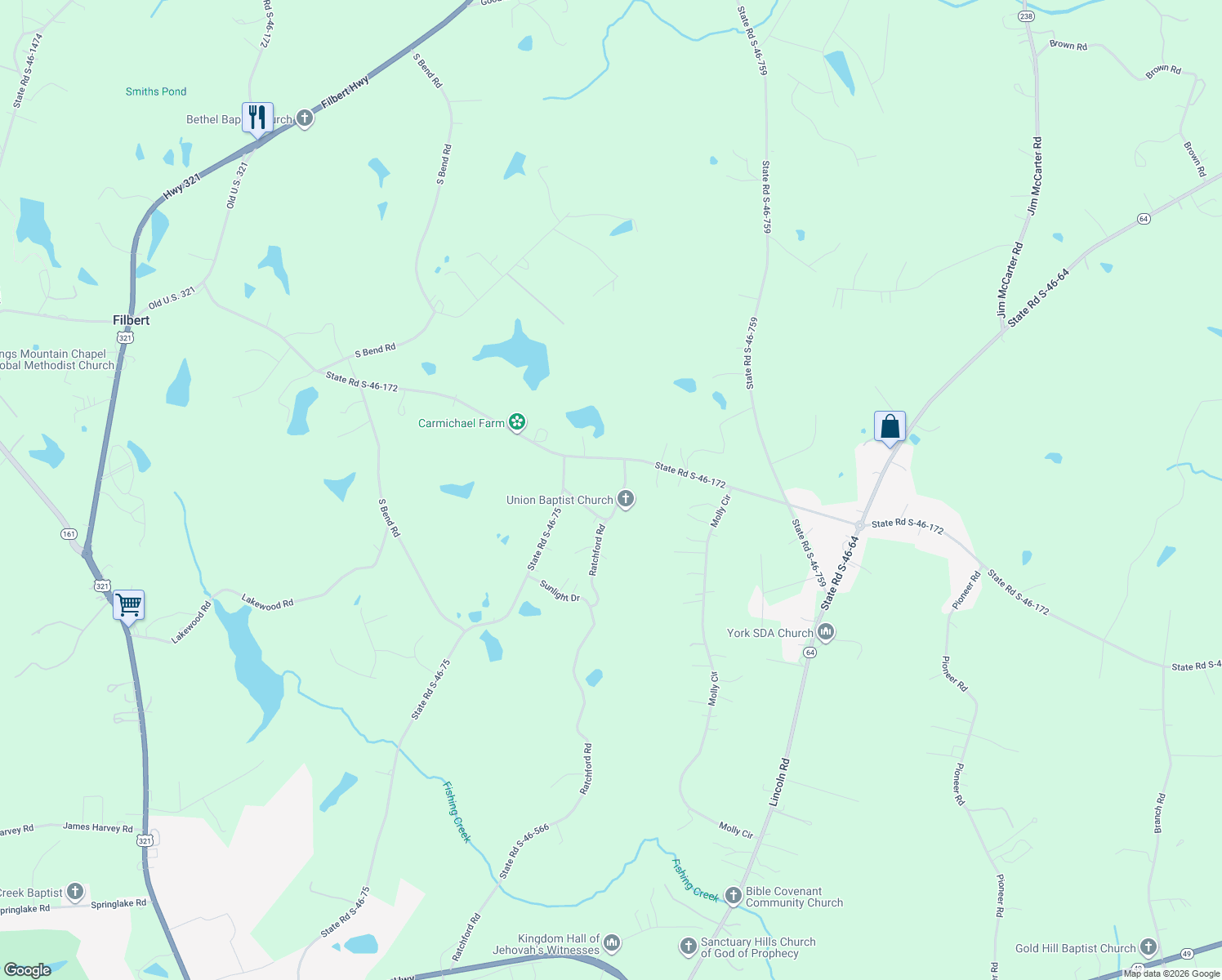 map of restaurants, bars, coffee shops, grocery stores, and more near 1983 Ratchford Road in York