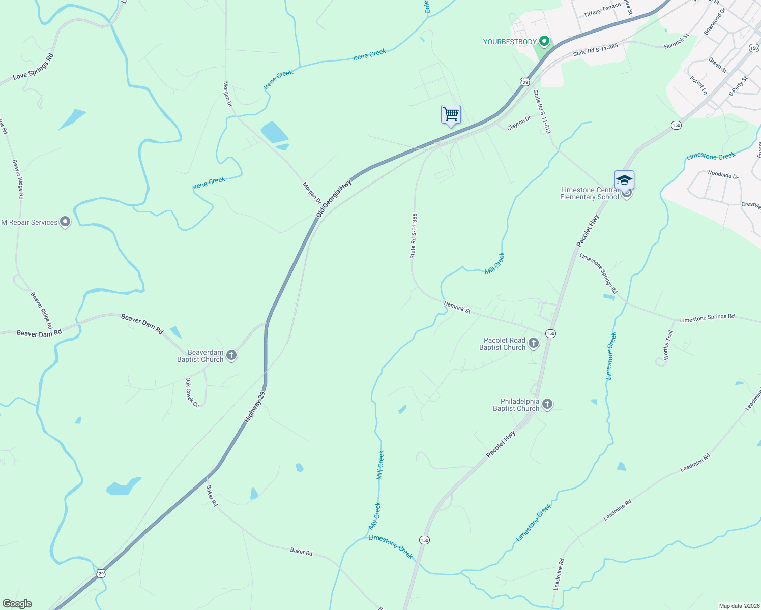 map of restaurants, bars, coffee shops, grocery stores, and more near 110 Creek Stone Road in Gaffney