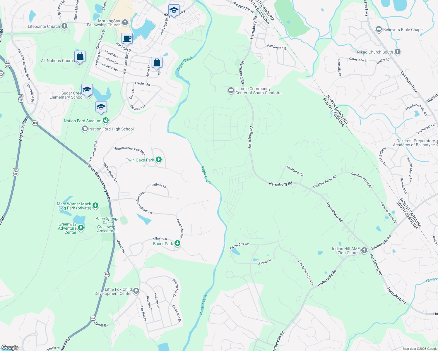 map of restaurants, bars, coffee shops, grocery stores, and more near 1141 Society Lane in Fort Mill