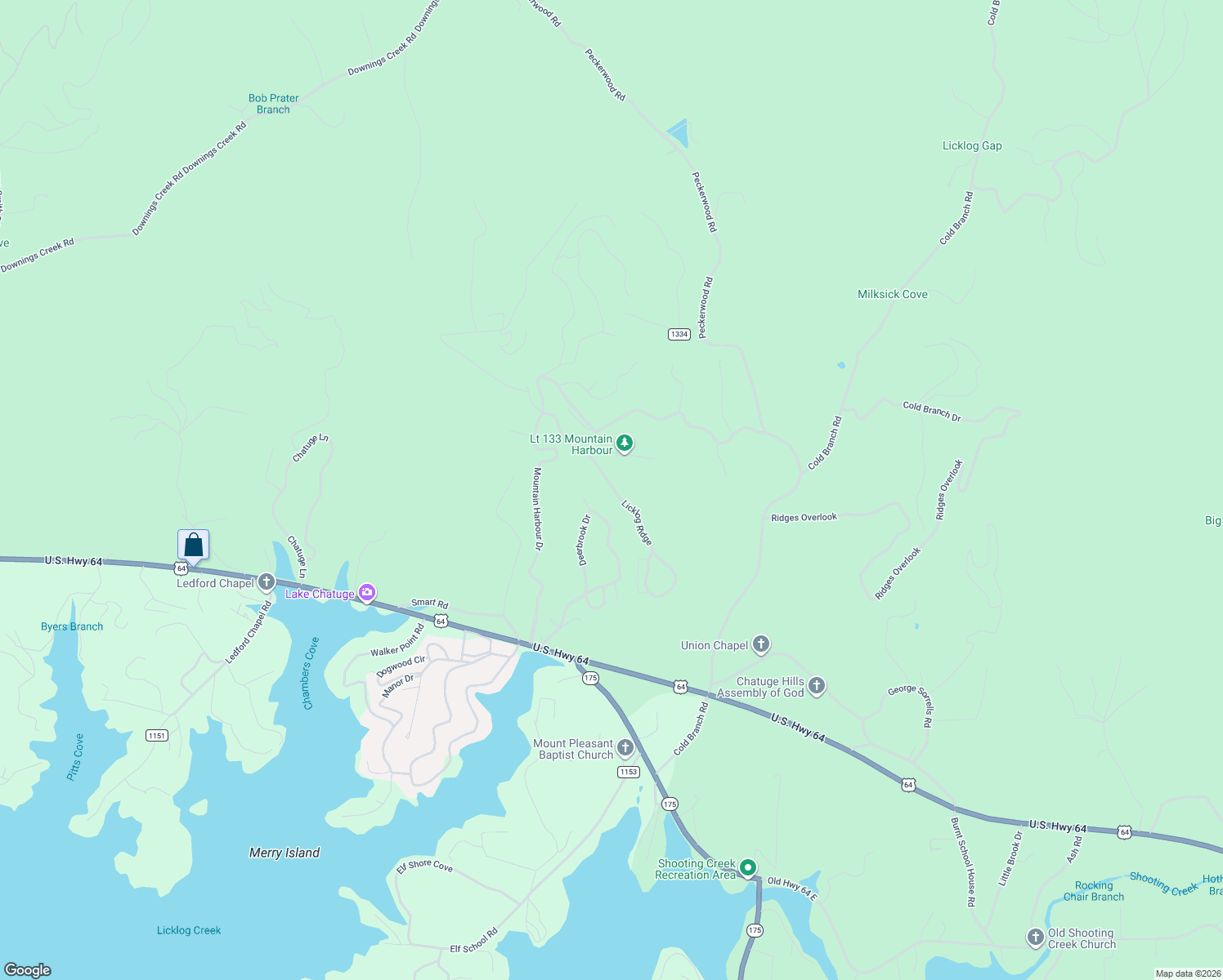 map of restaurants, bars, coffee shops, grocery stores, and more near 318 Licklog Ridge in Hayesville