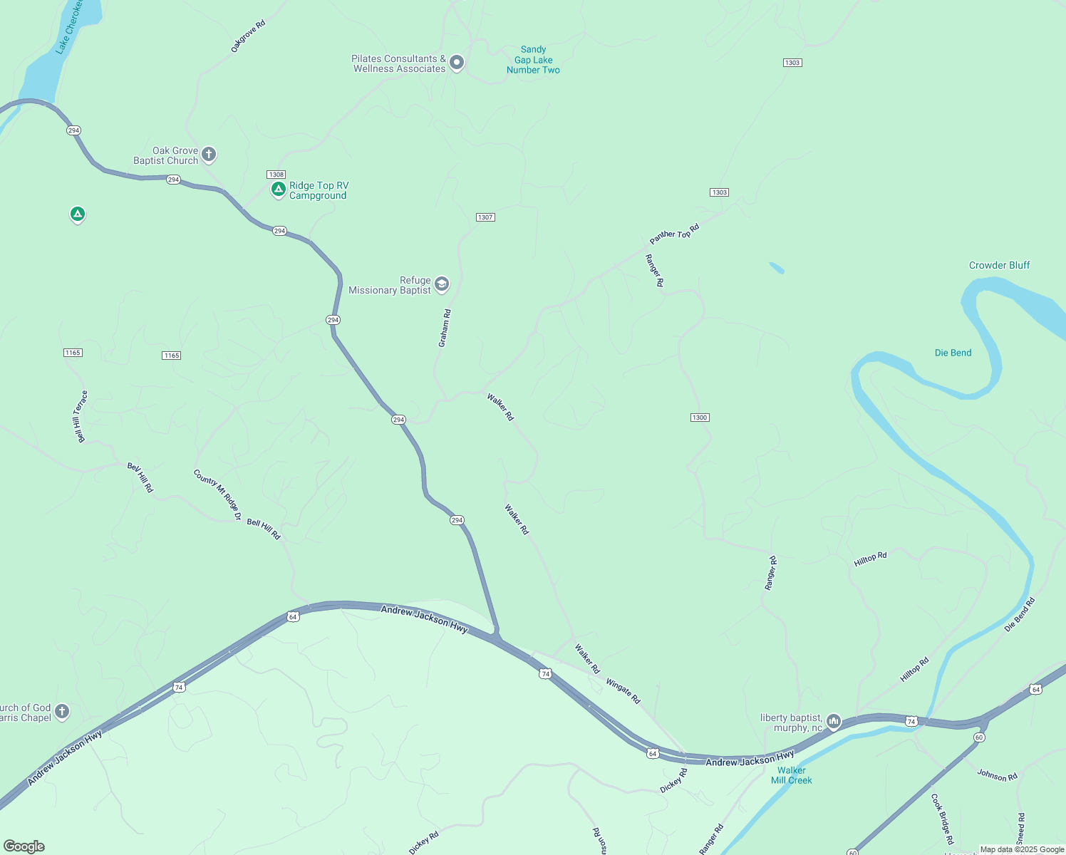 map of restaurants, bars, coffee shops, grocery stores, and more near 1020 Walker Road in Murphy
