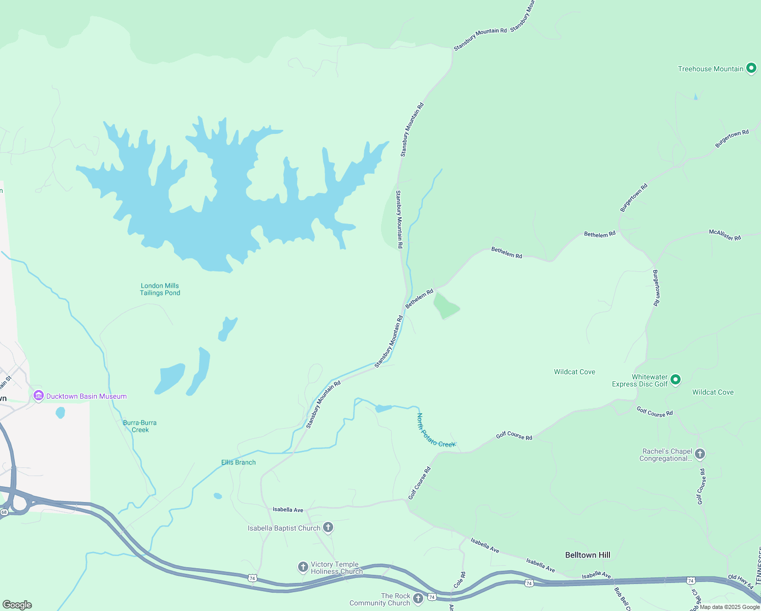 map of restaurants, bars, coffee shops, grocery stores, and more near 789 Stansbury Mountain Road in Copperhill