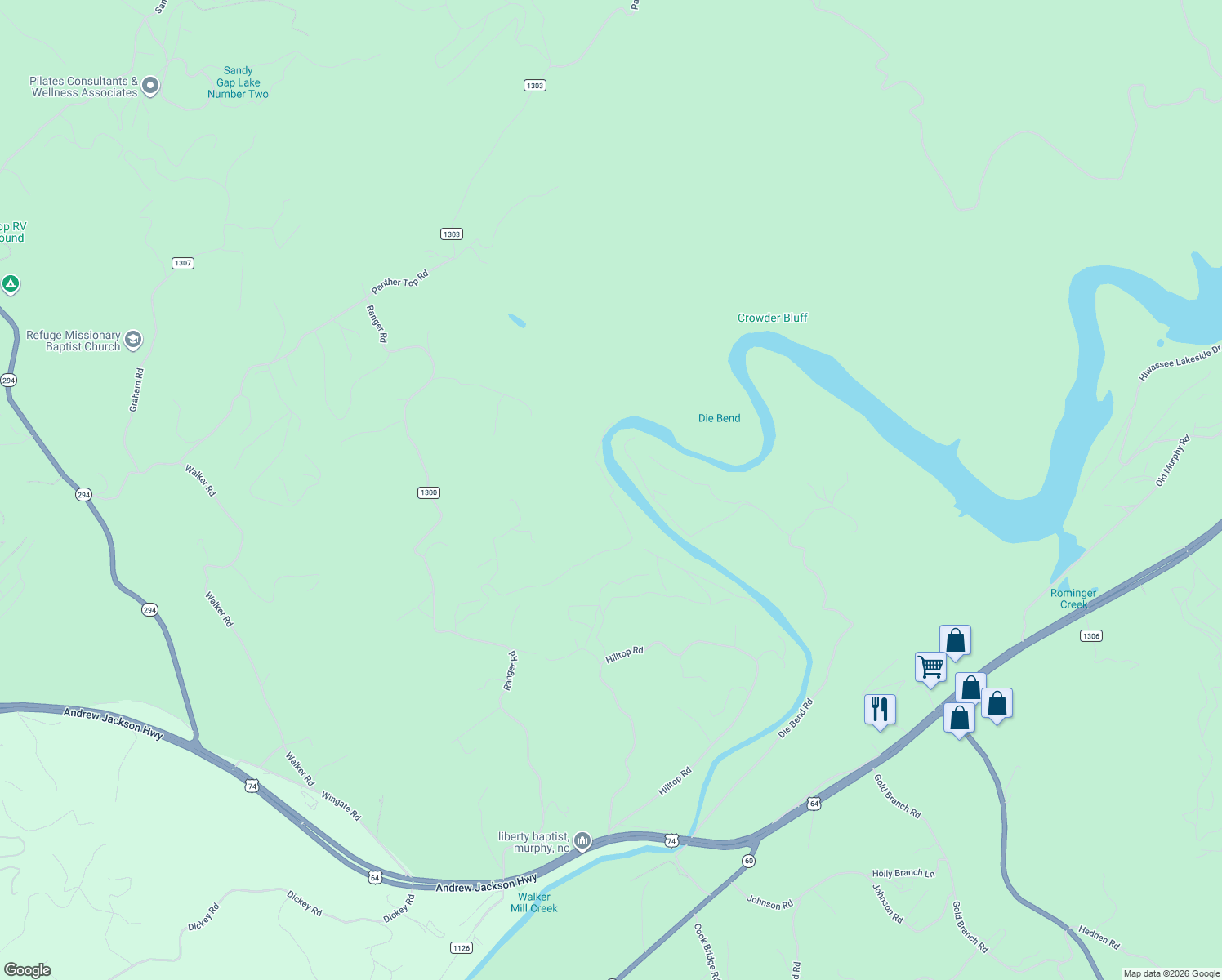 map of restaurants, bars, coffee shops, grocery stores, and more near 375 Granite Lane in Murphy