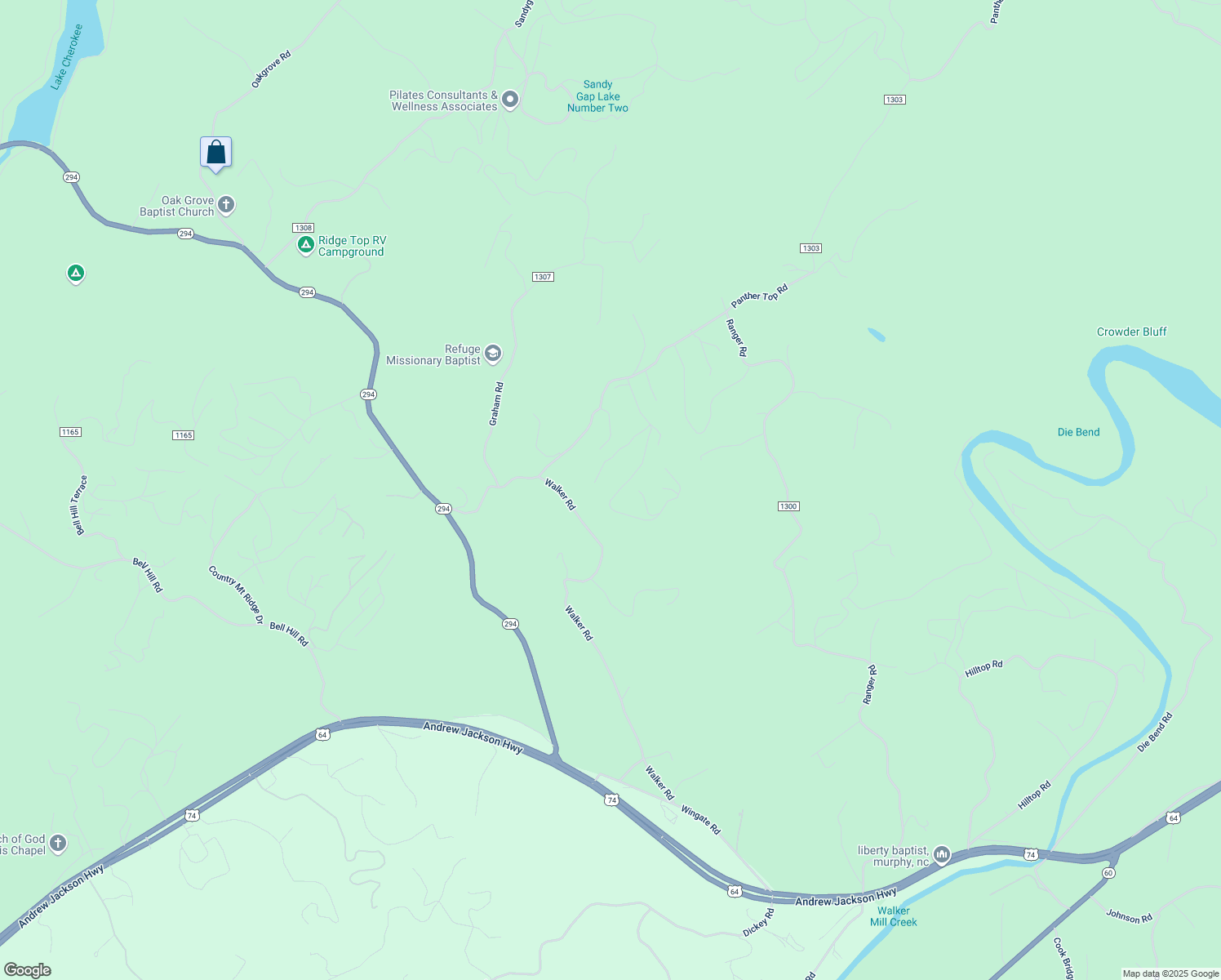 map of restaurants, bars, coffee shops, grocery stores, and more near 1020 Walker Road in Murphy