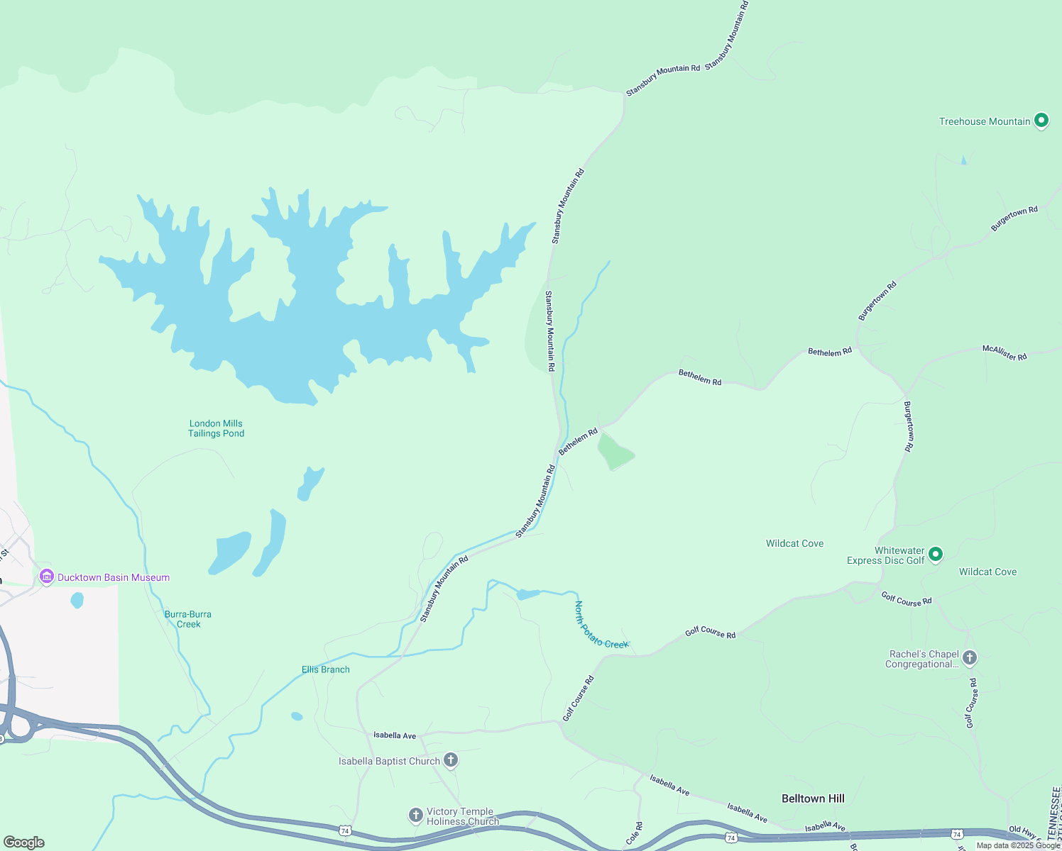 map of restaurants, bars, coffee shops, grocery stores, and more near 789 Stansbury Mountain Road in Copperhill