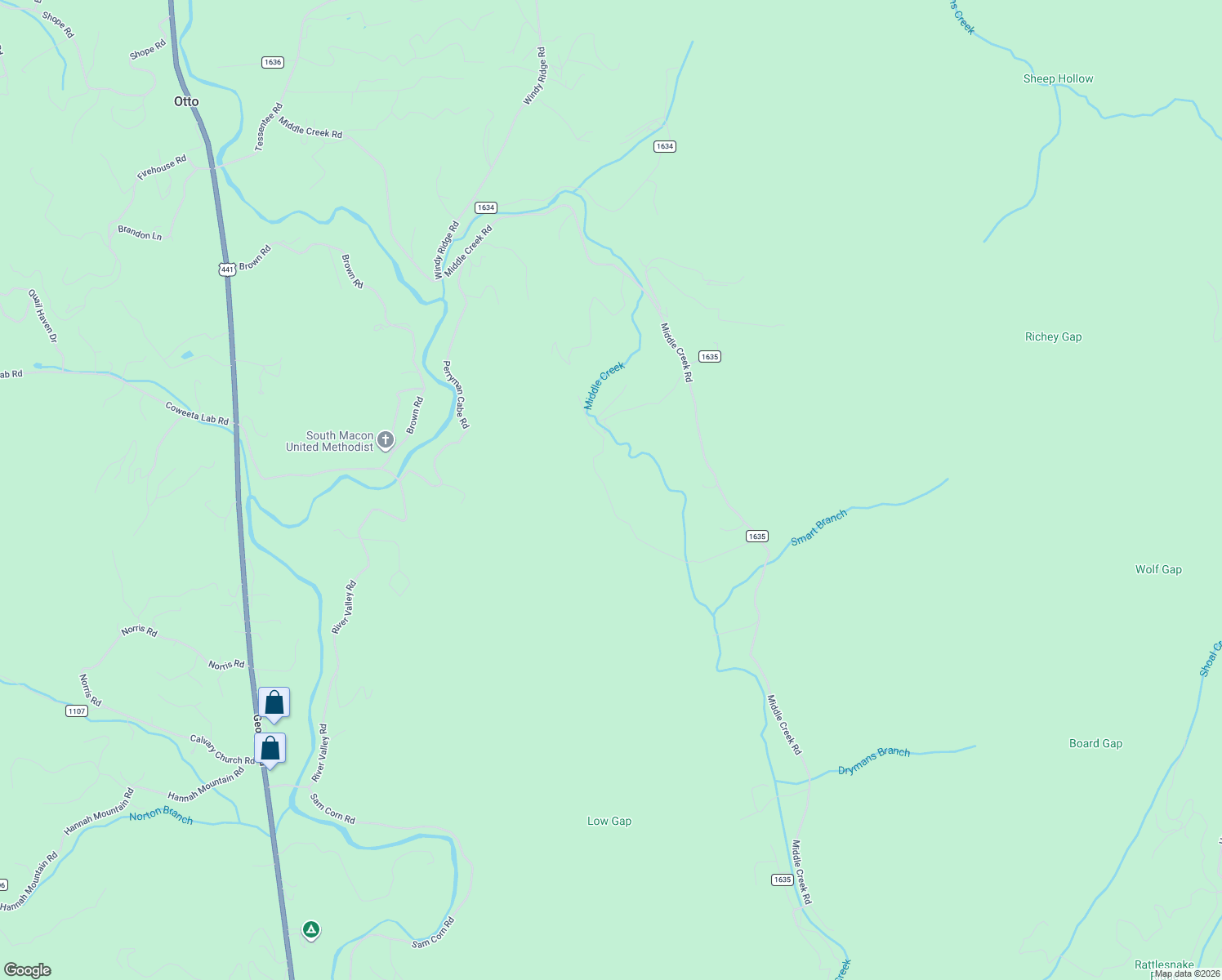 map of restaurants, bars, coffee shops, grocery stores, and more near 581 West Middle Creek Road in Otto