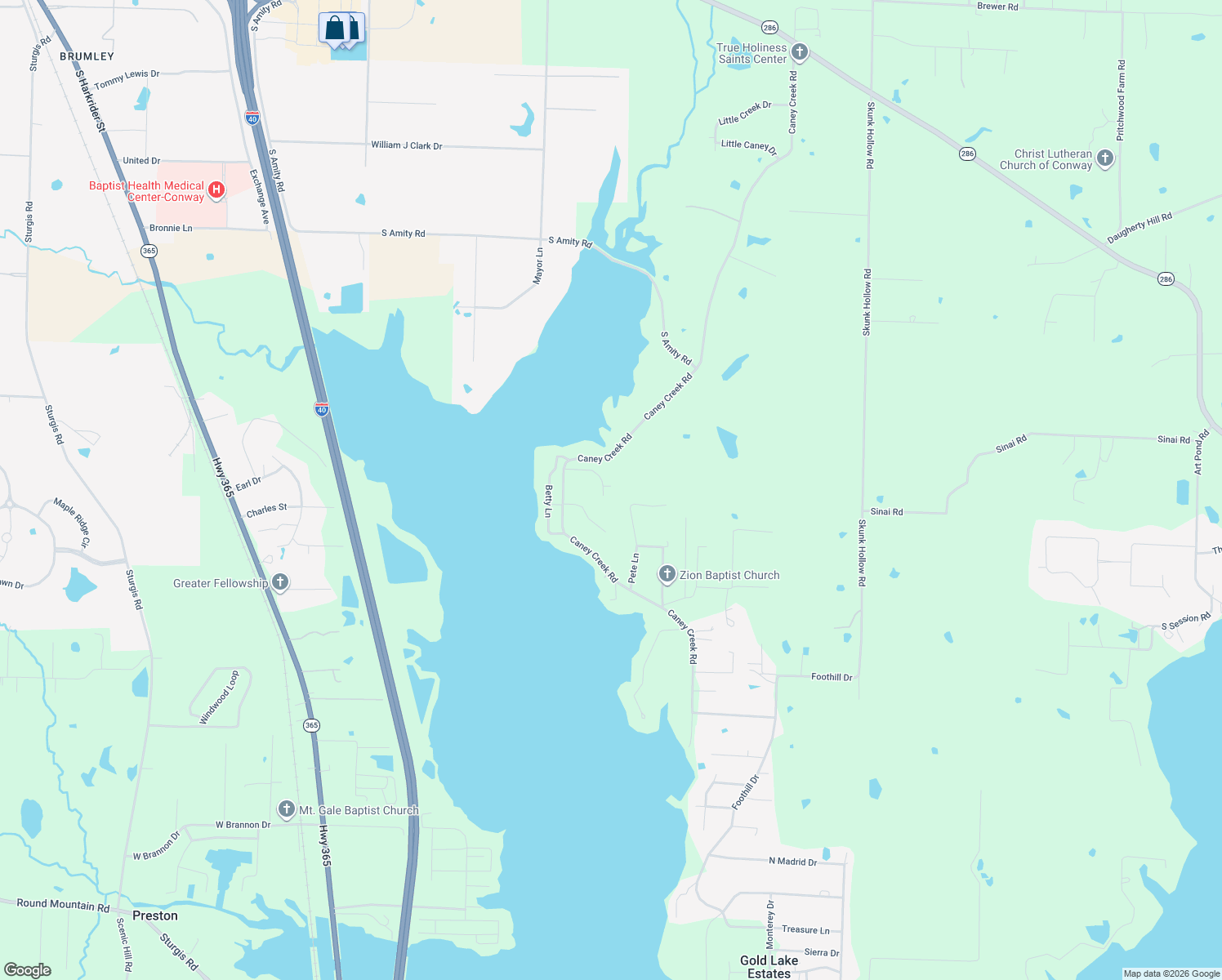 map of restaurants, bars, coffee shops, grocery stores, and more near 21 Caney Hill Road in Conway