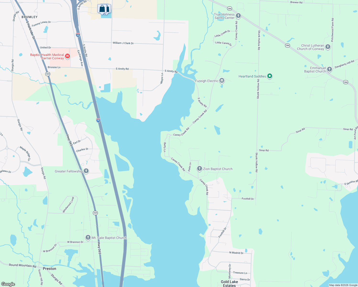 map of restaurants, bars, coffee shops, grocery stores, and more near 21 Caney Hill Road in Conway