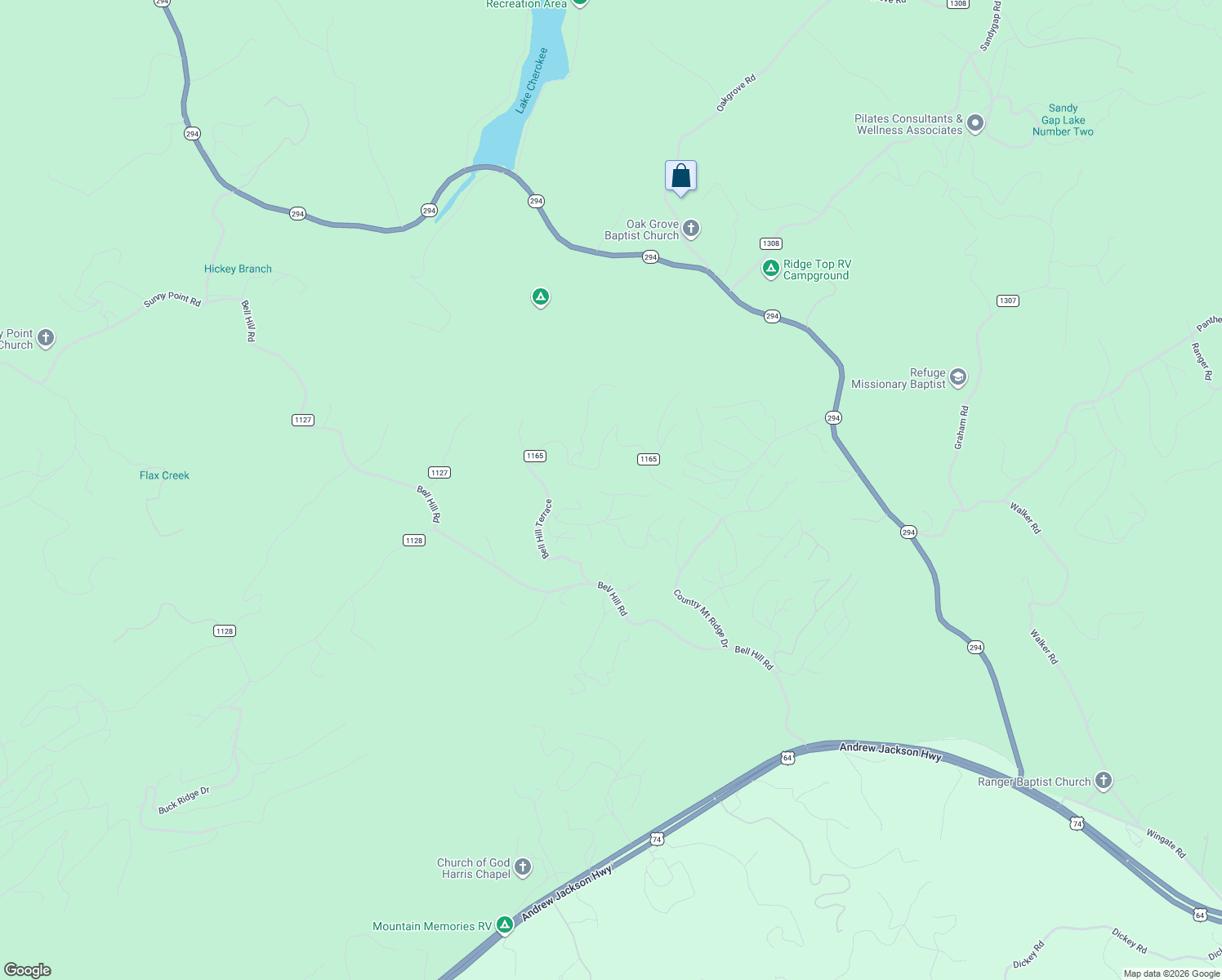 map of restaurants, bars, coffee shops, grocery stores, and more near 280 Whispering Hills Road in Murphy