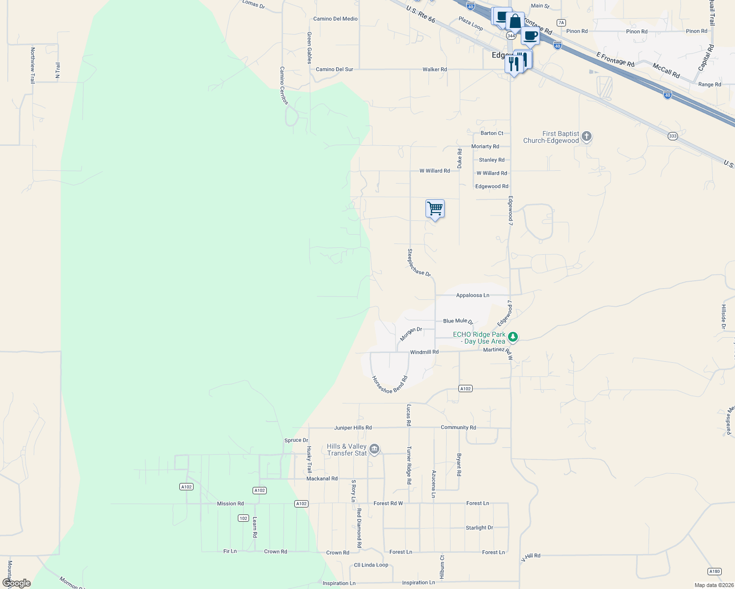 map of restaurants, bars, coffee shops, grocery stores, and more near 32 Hillcrest Road in Edgewood