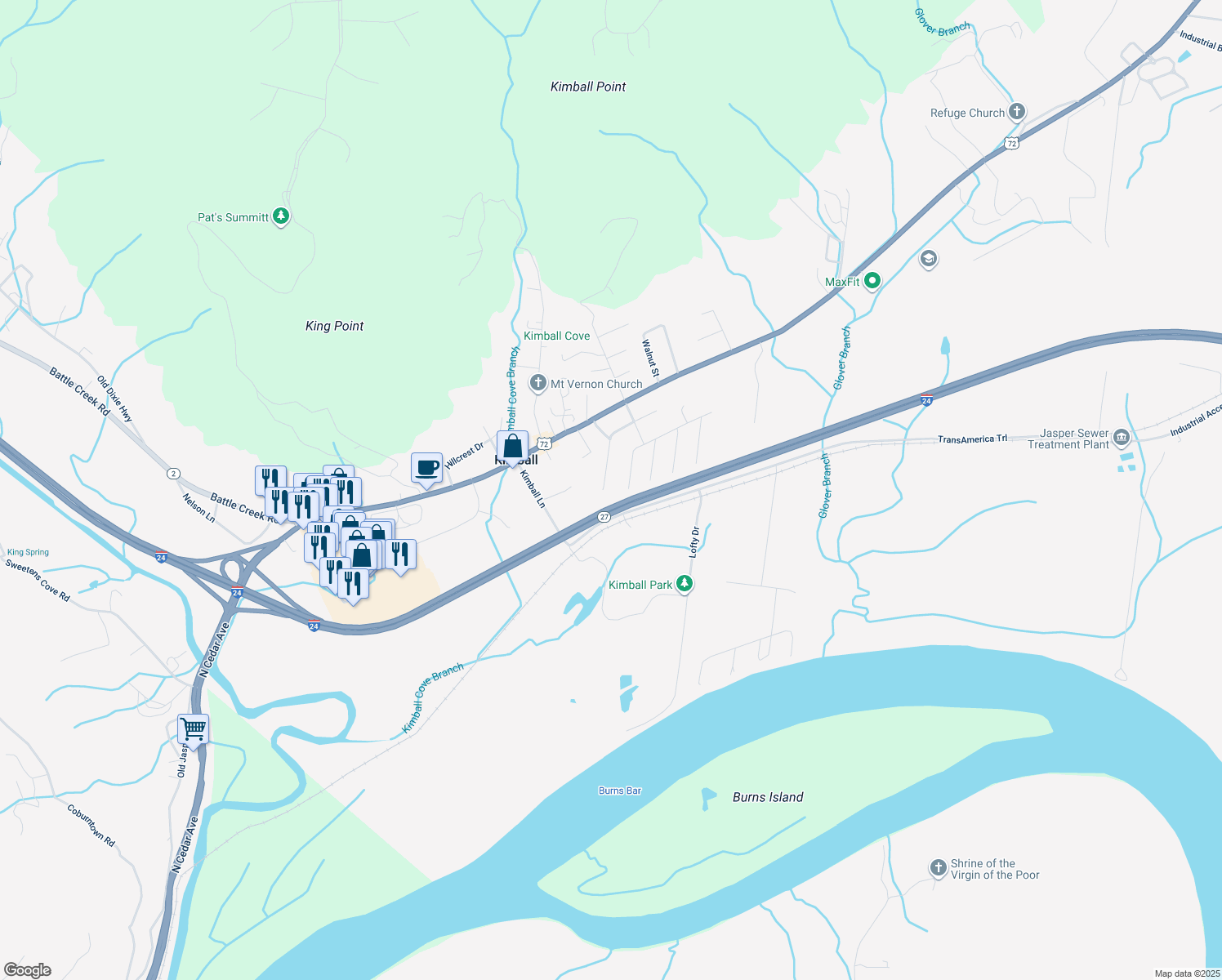 map of restaurants, bars, coffee shops, grocery stores, and more near 1643 Boyd Ave in Kimball