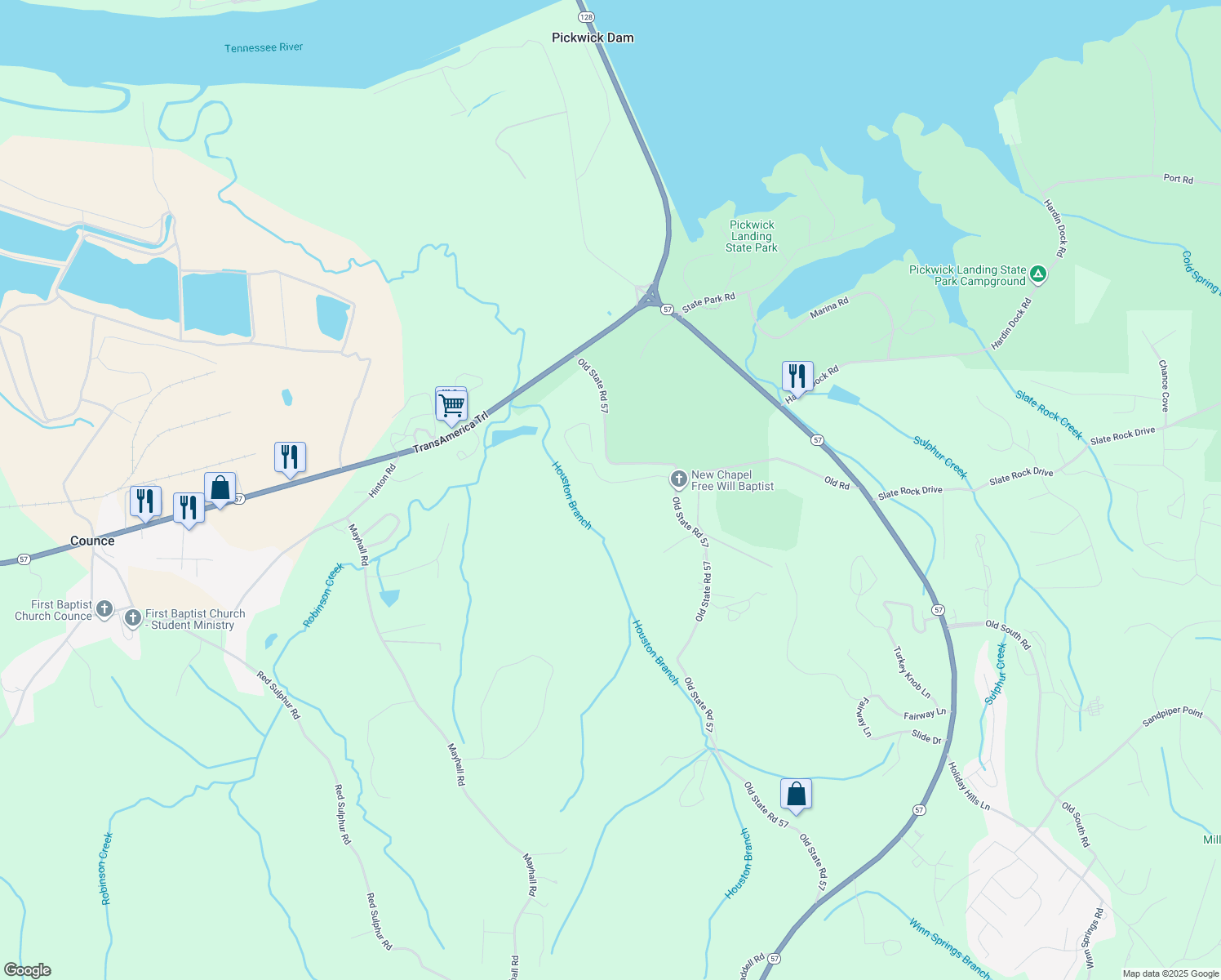 map of restaurants, bars, coffee shops, grocery stores, and more near 775 Old Road in Counce