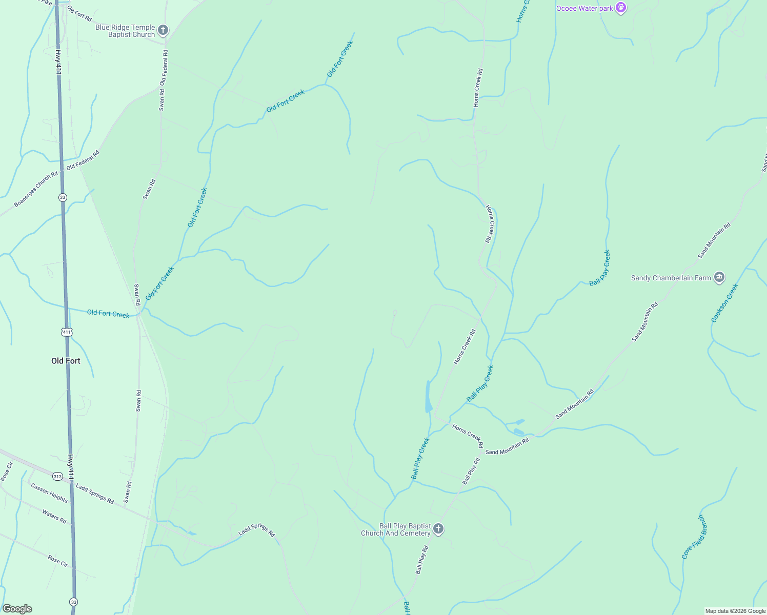 map of restaurants, bars, coffee shops, grocery stores, and more near 485 Horns Creek Road in Old Fort