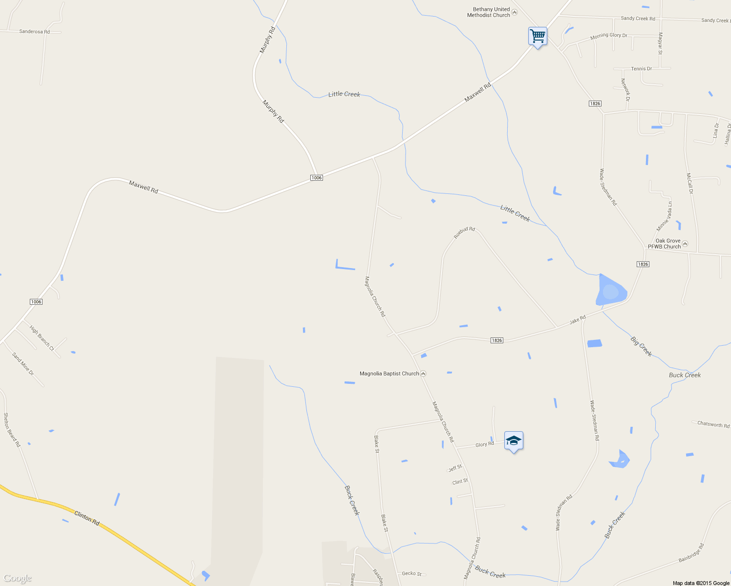 map of restaurants, bars, coffee shops, grocery stores, and more near 1329 Magnolia Church Road in Stedman