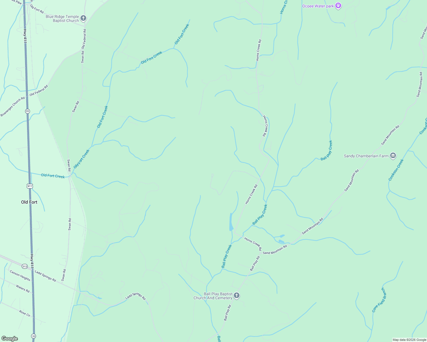 map of restaurants, bars, coffee shops, grocery stores, and more near 485 Horns Creek Road in Old Fort