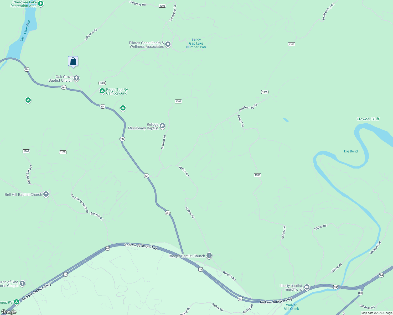 map of restaurants, bars, coffee shops, grocery stores, and more near 1136 Walker Road in Murphy