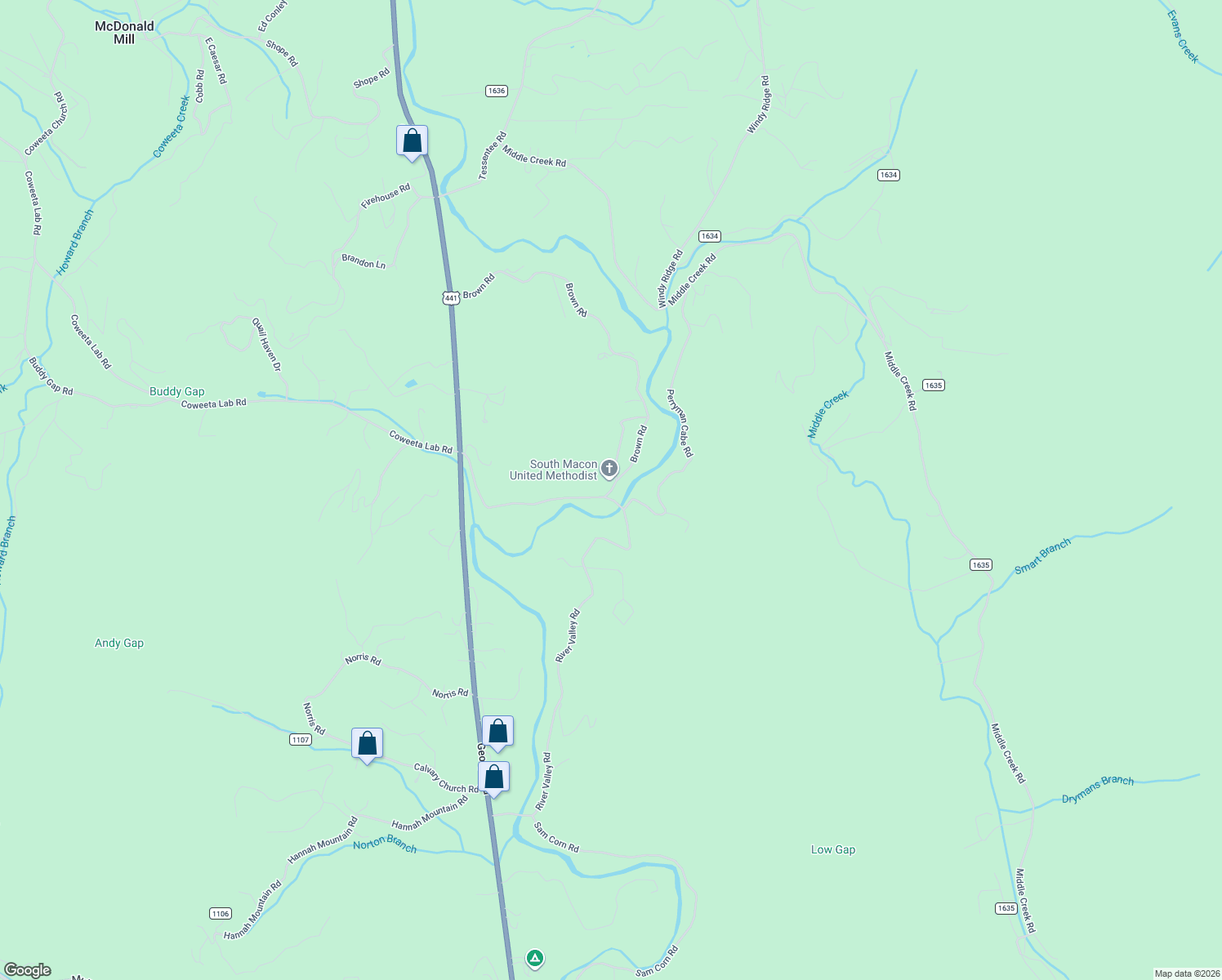 map of restaurants, bars, coffee shops, grocery stores, and more near 22 Joe Bradley Road in Otto