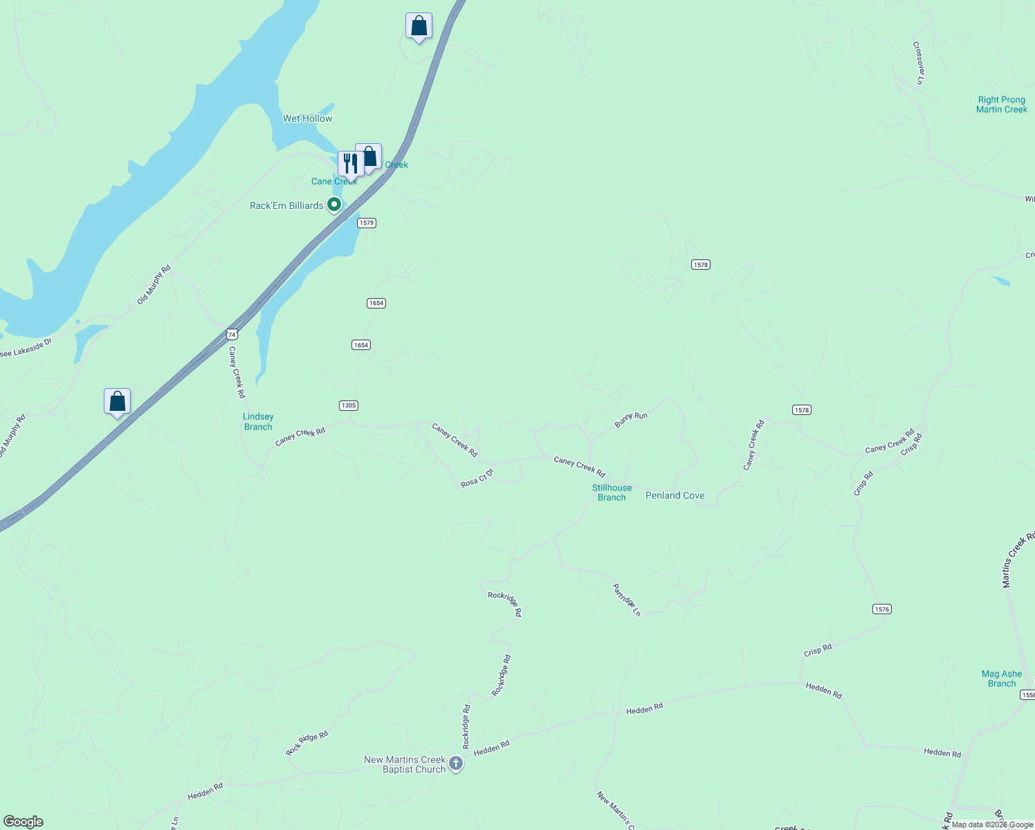 map of restaurants, bars, coffee shops, grocery stores, and more near Blissful Ridge in Cherokee County